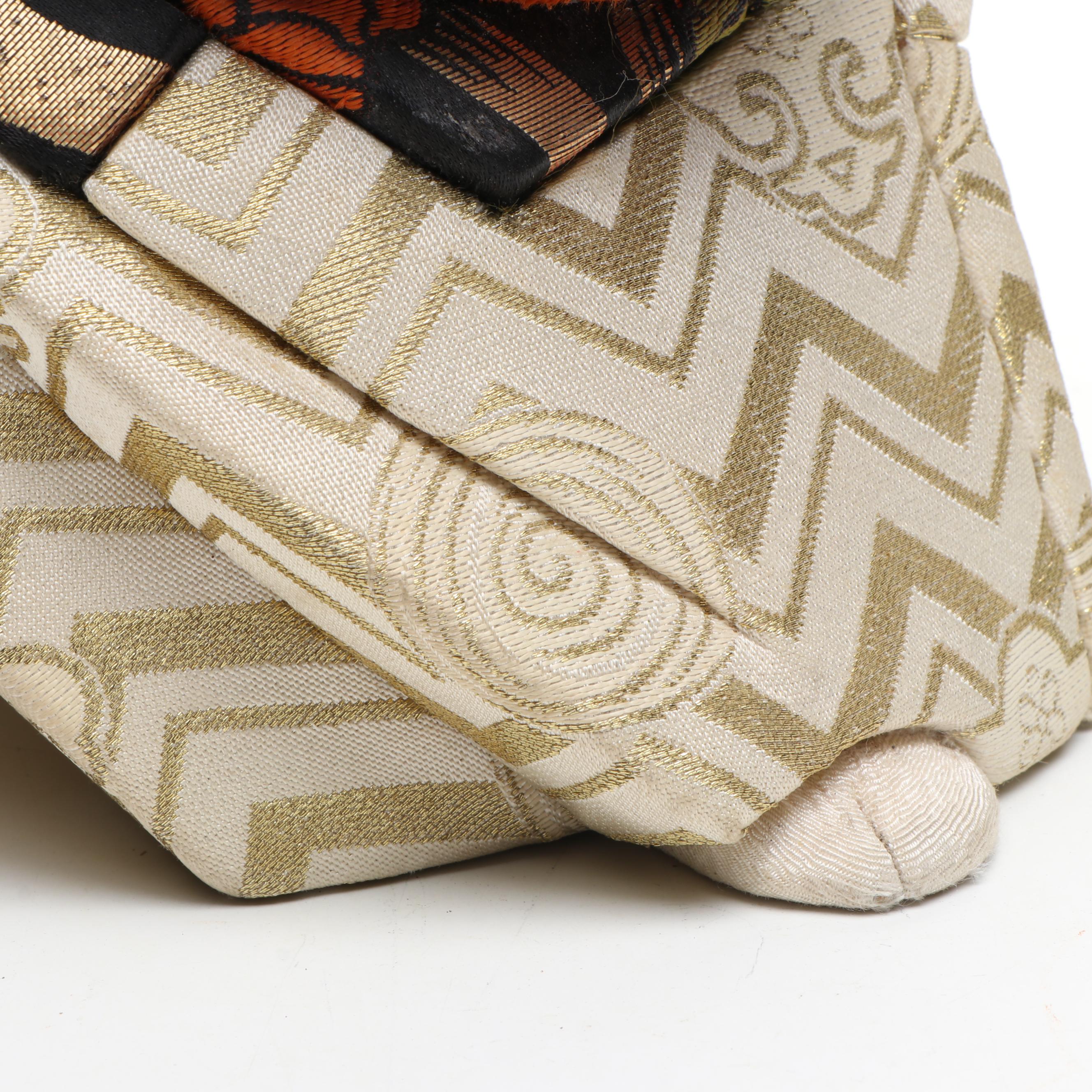 Vietnamese Hmong Hand-Embroidered Tapestry with Wood Kimekomi Kabuki Doll