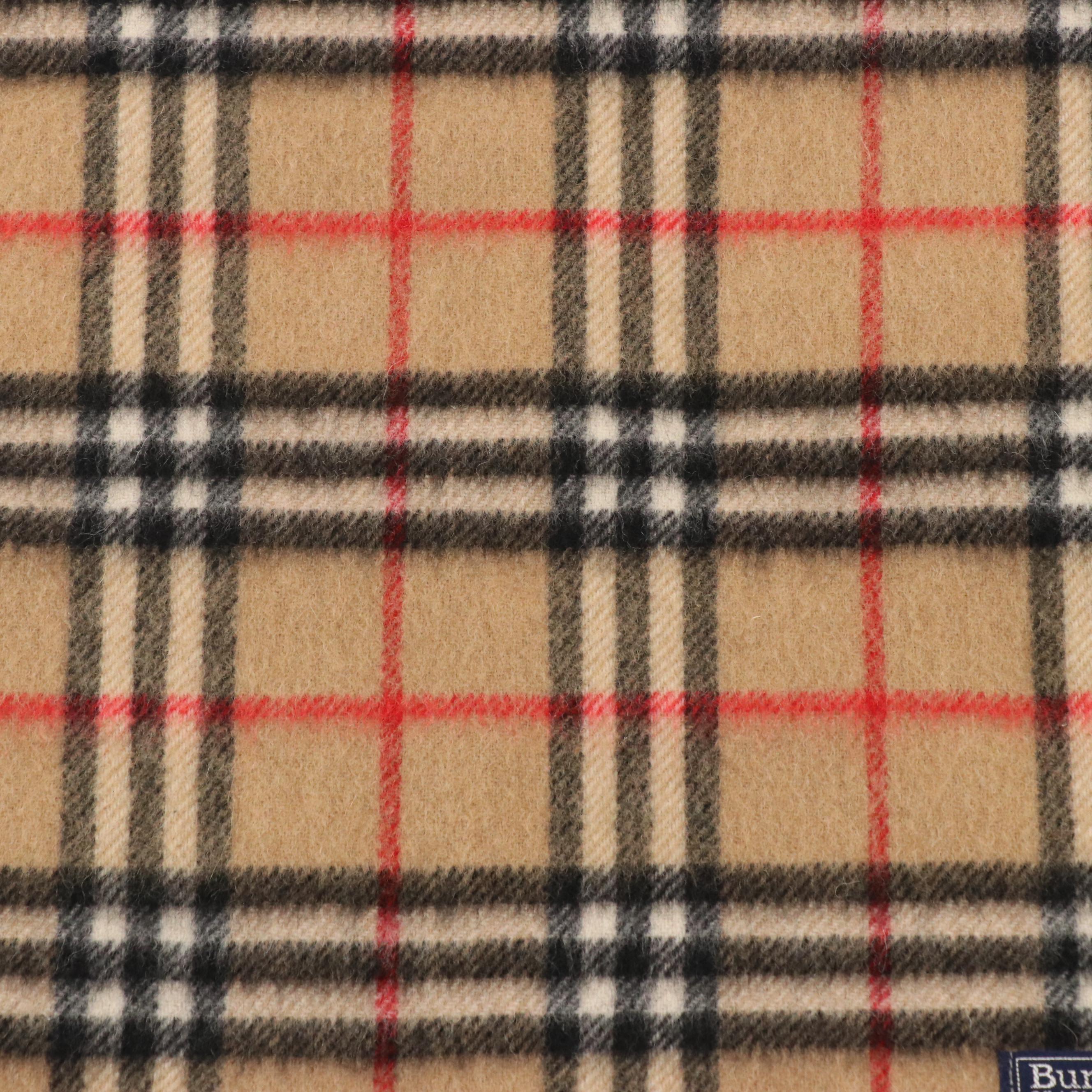 Burberrys Vintage Cashmere and Wool House Check Fringe Scarf