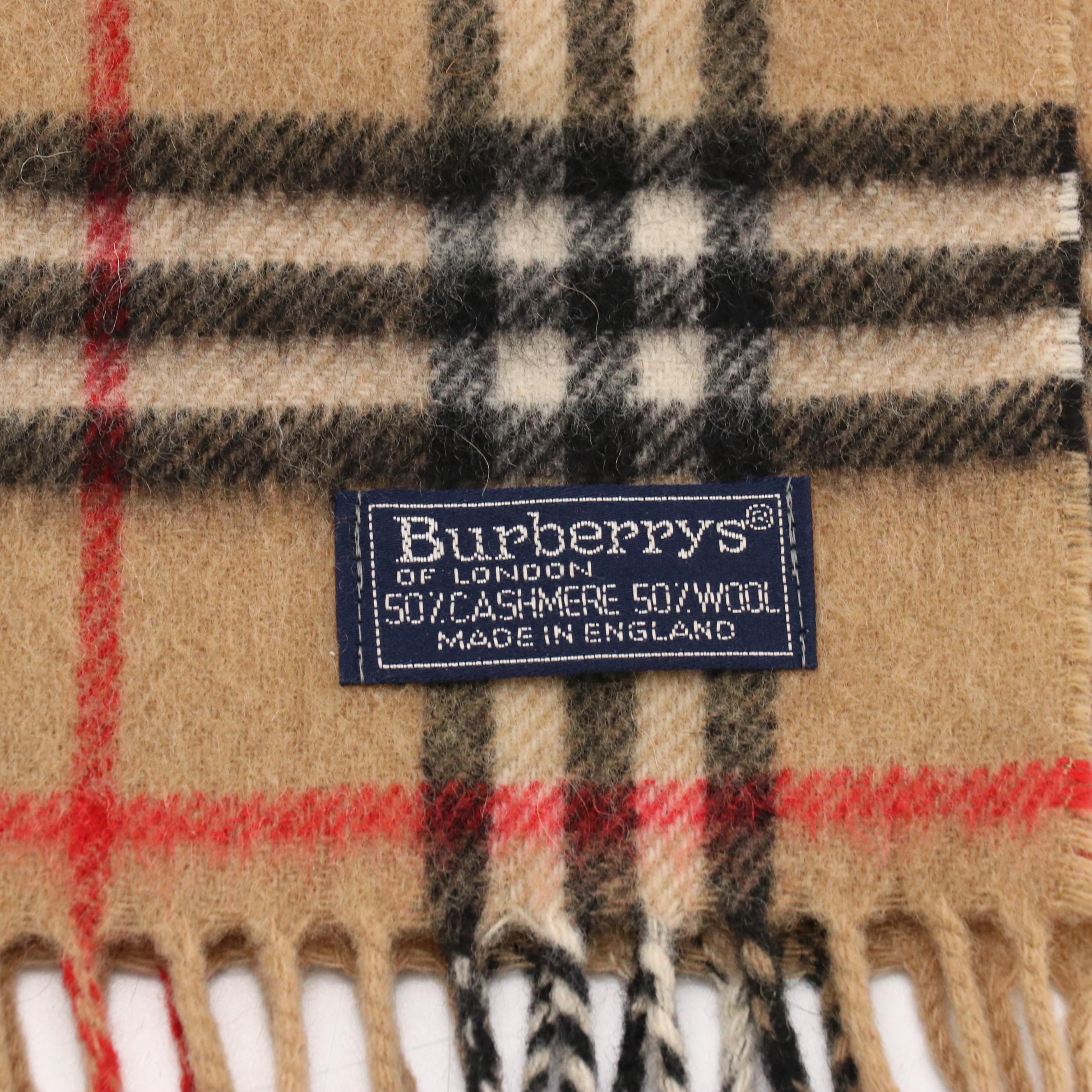 Burberrys Vintage Cashmere and Wool House Check Fringe Scarf