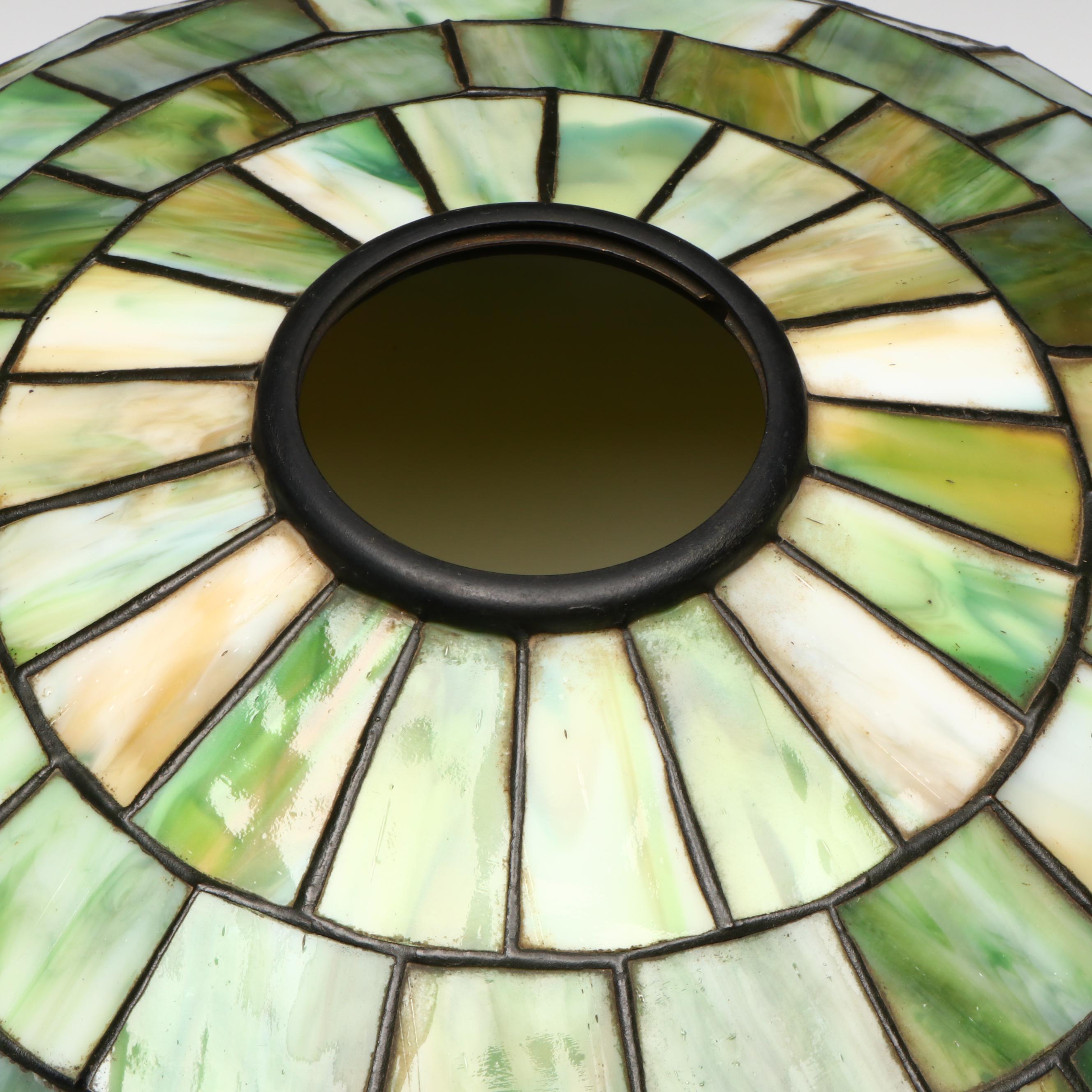 Art Nouveau Metal Table Lamp with Floral Stained Glass Shade