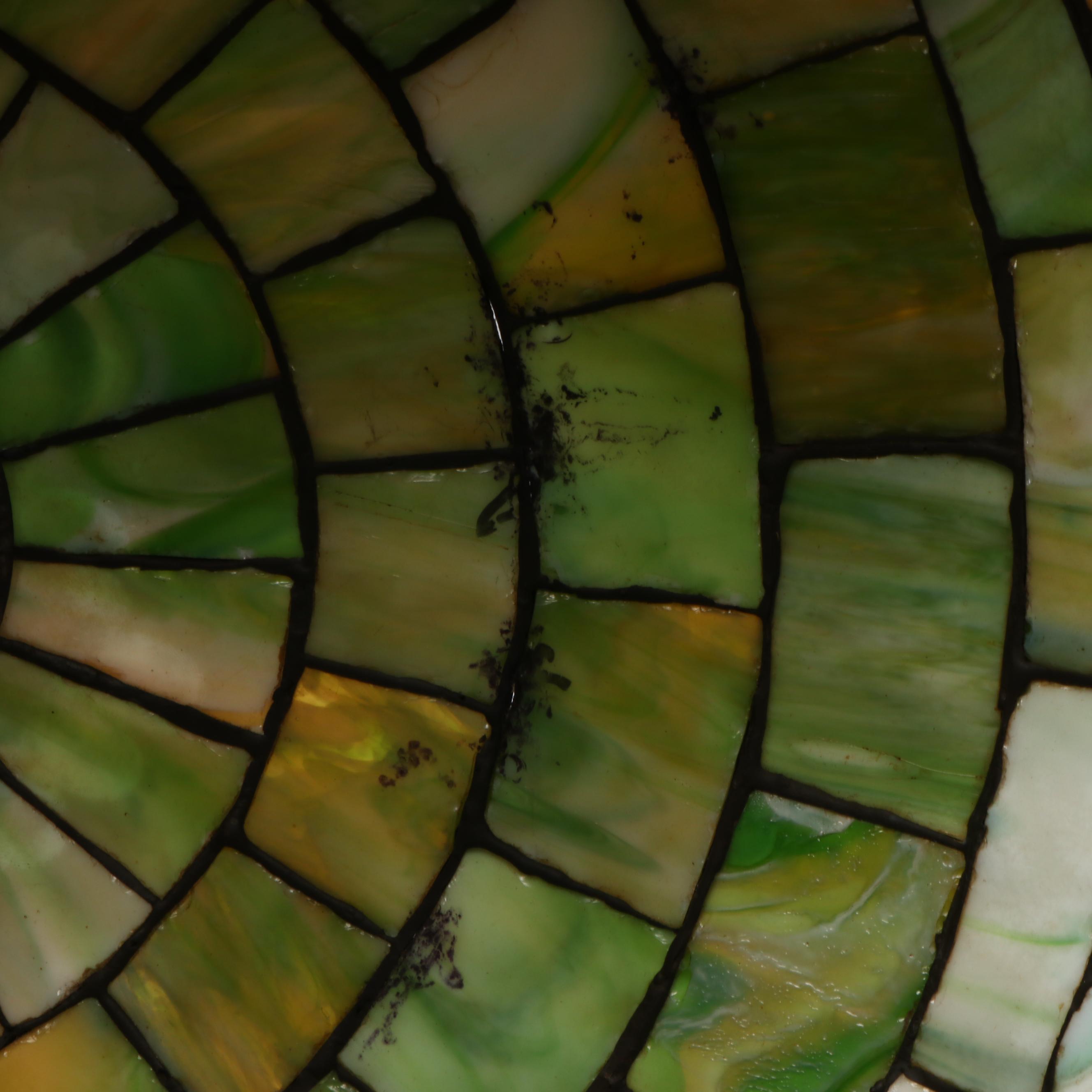 Art Nouveau Metal Table Lamp with Floral Stained Glass Shade