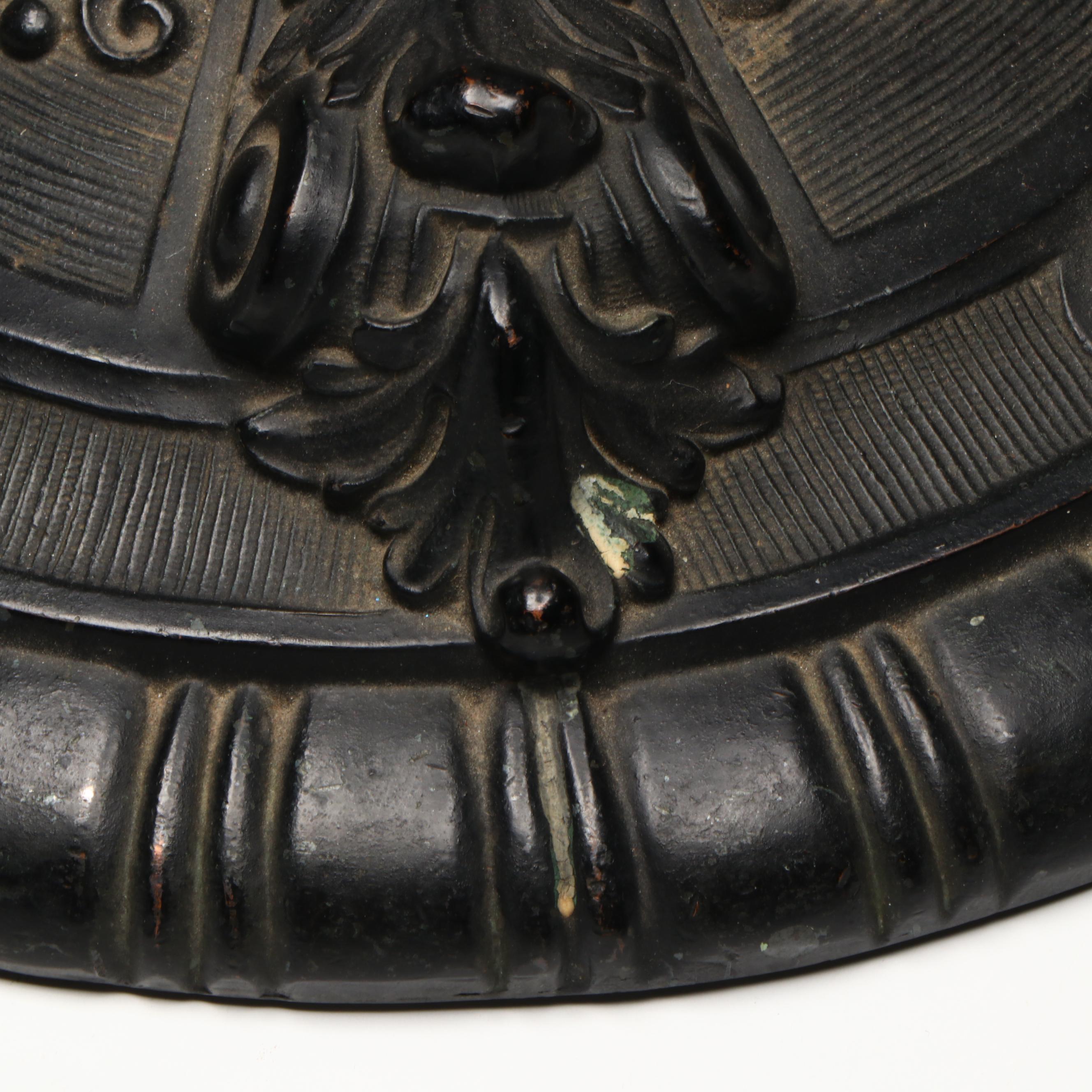 Art Nouveau Metal Table Lamp with Floral Stained Glass Shade