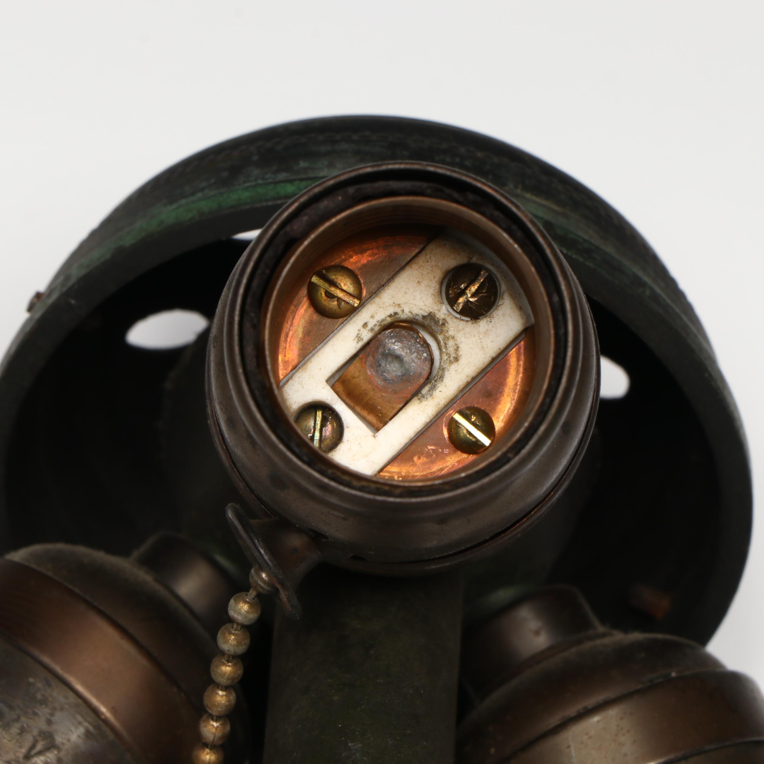 Art Nouveau Metal Table Lamp with Floral Stained Glass Shade