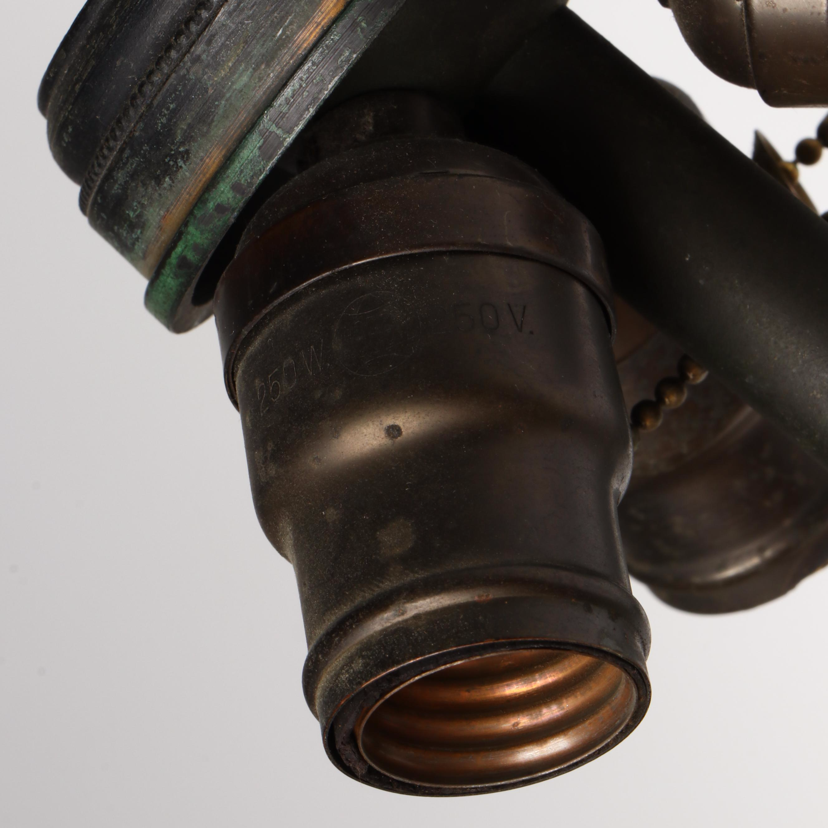 Art Nouveau Metal Table Lamp with Floral Stained Glass Shade