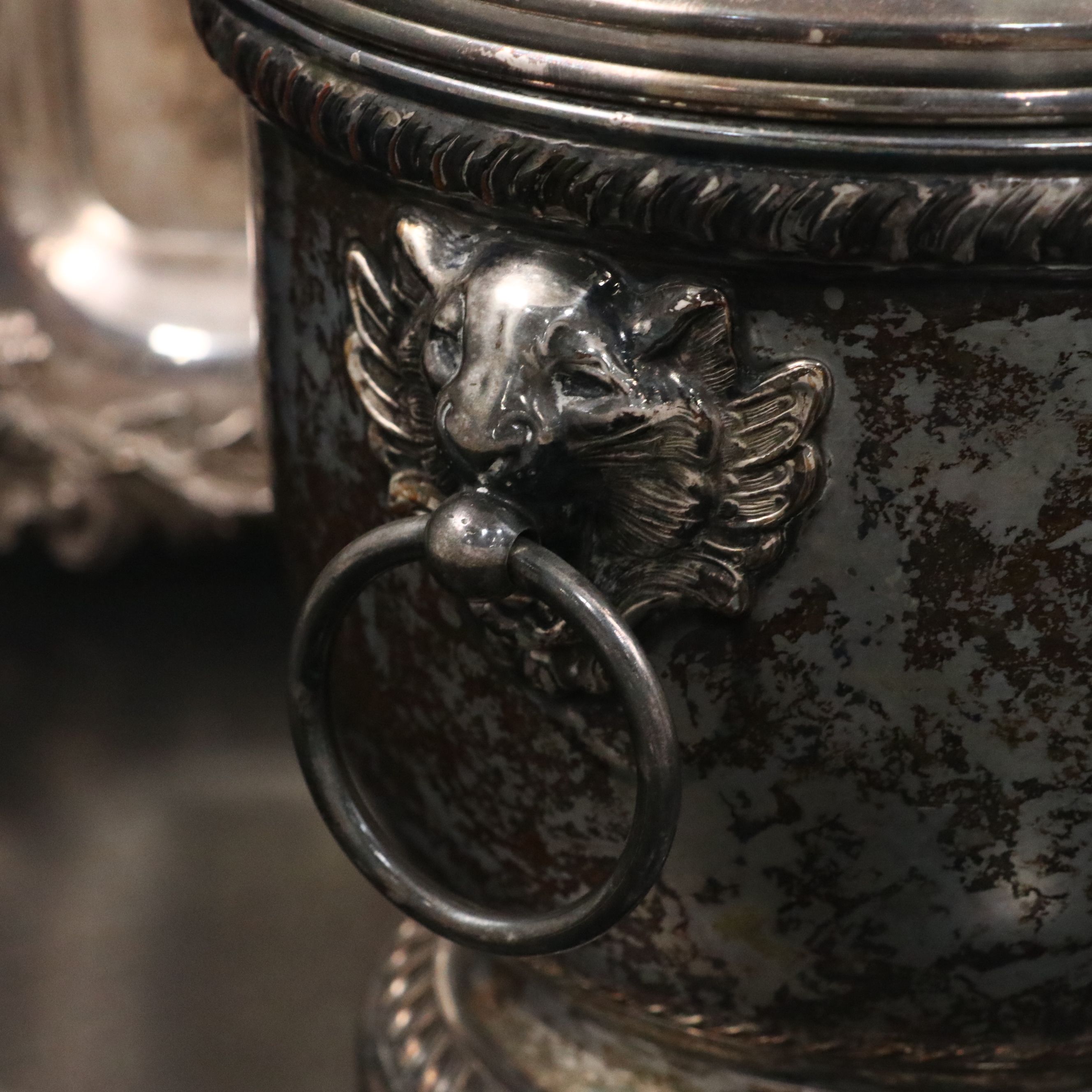 Wilcox Silver Plate Handled Tray, Ice Bucket and Glass Champagne Bucket