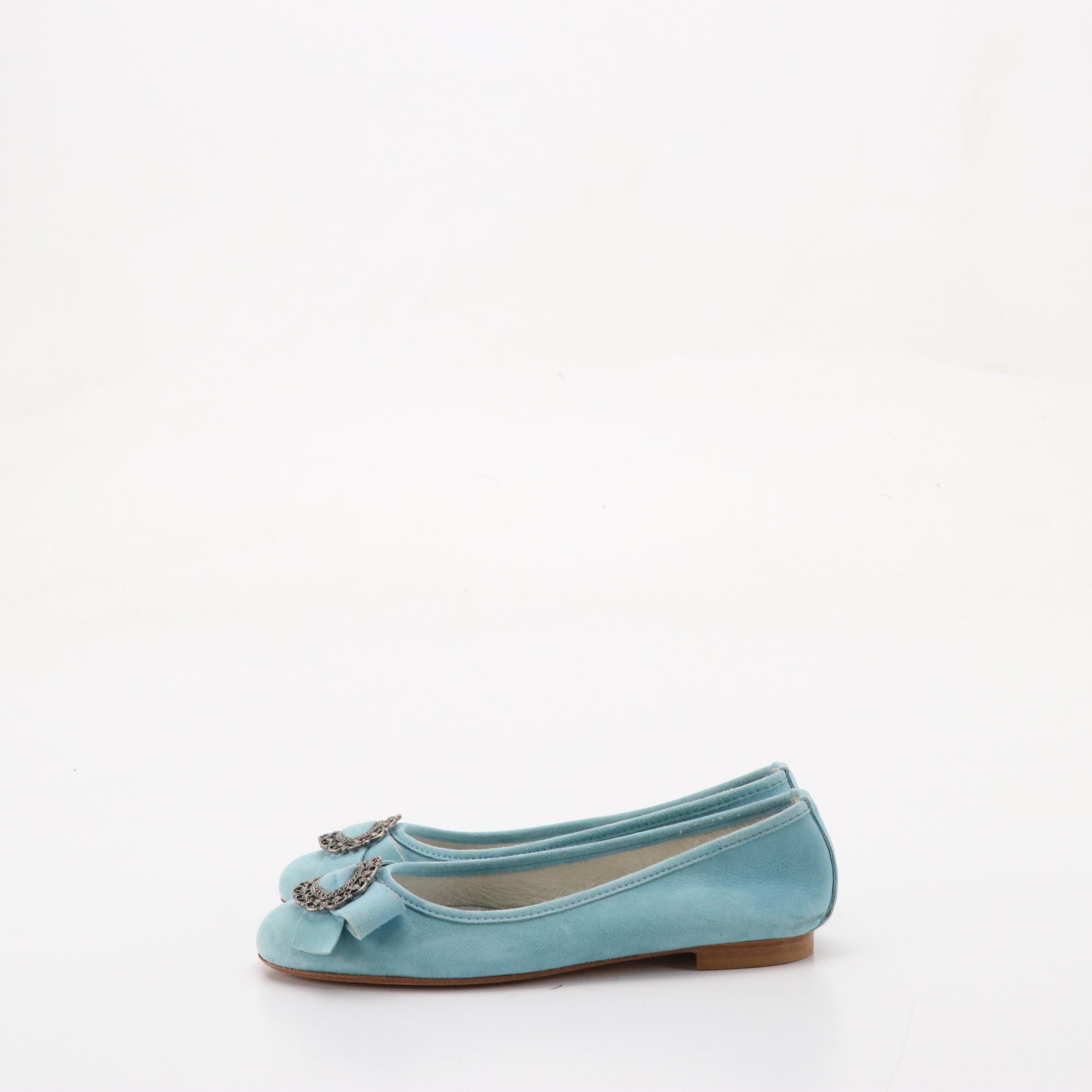 Luciano Padovan Blue Leather Square Toe Kitten Heels and Alberto la Torre Flats