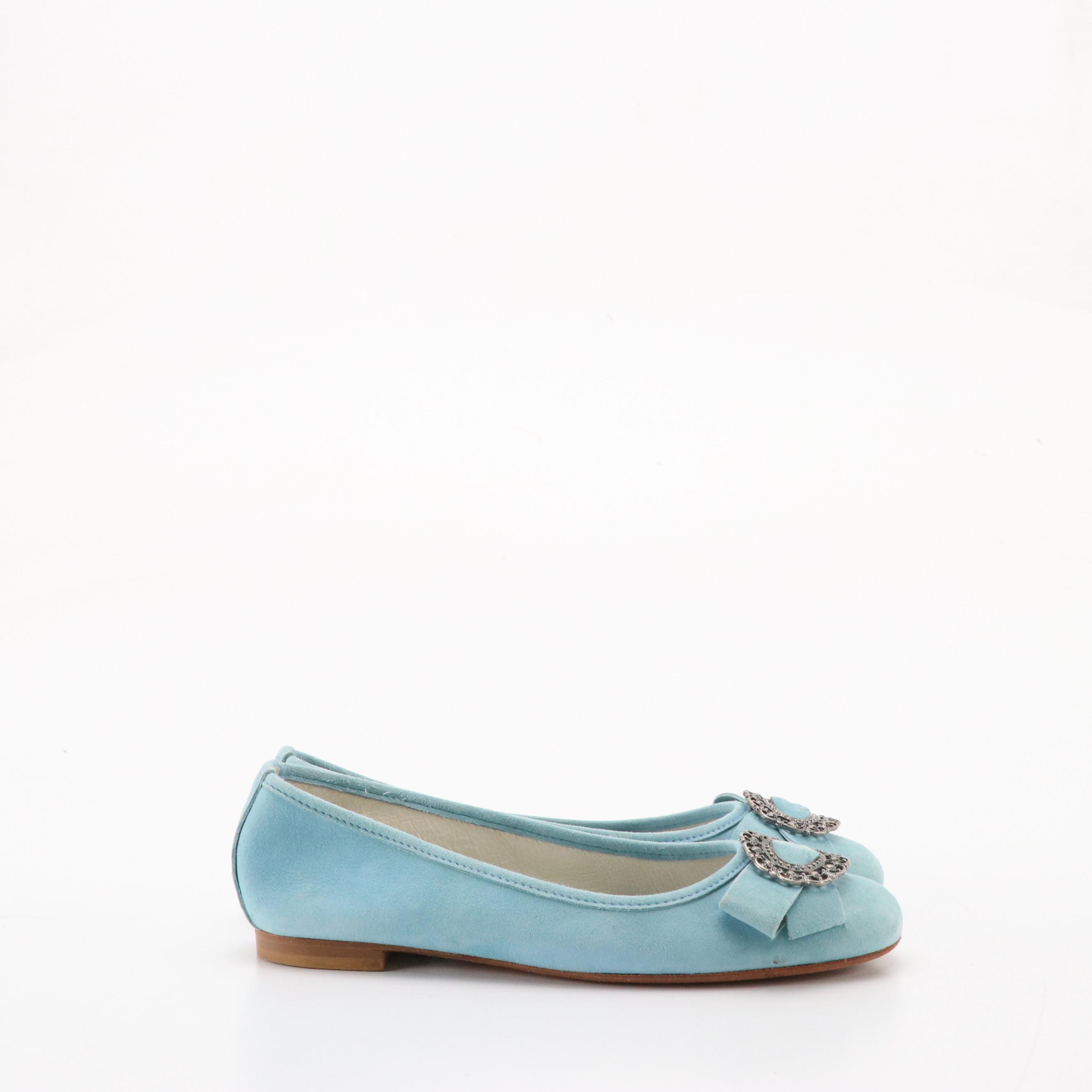 Luciano Padovan Blue Leather Square Toe Kitten Heels and Alberto la Torre Flats