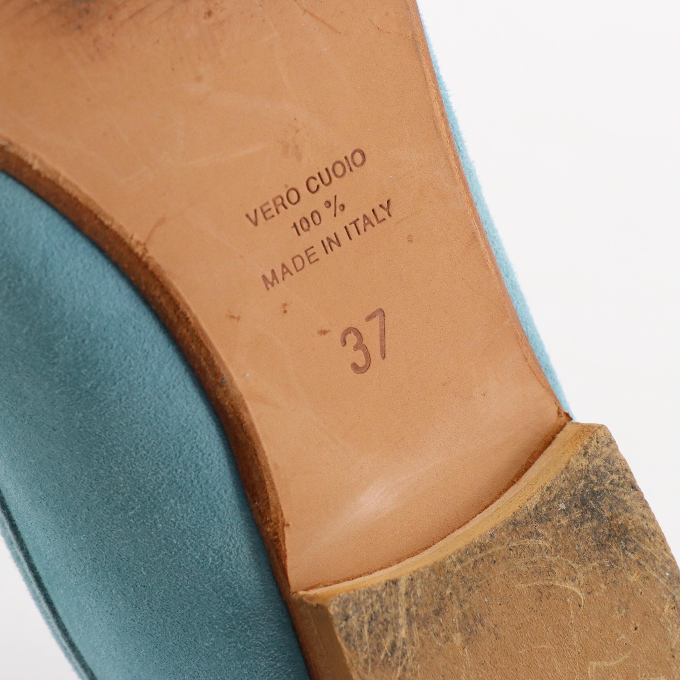 Luciano Padovan Blue Leather Square Toe Kitten Heels and Alberto la Torre Flats