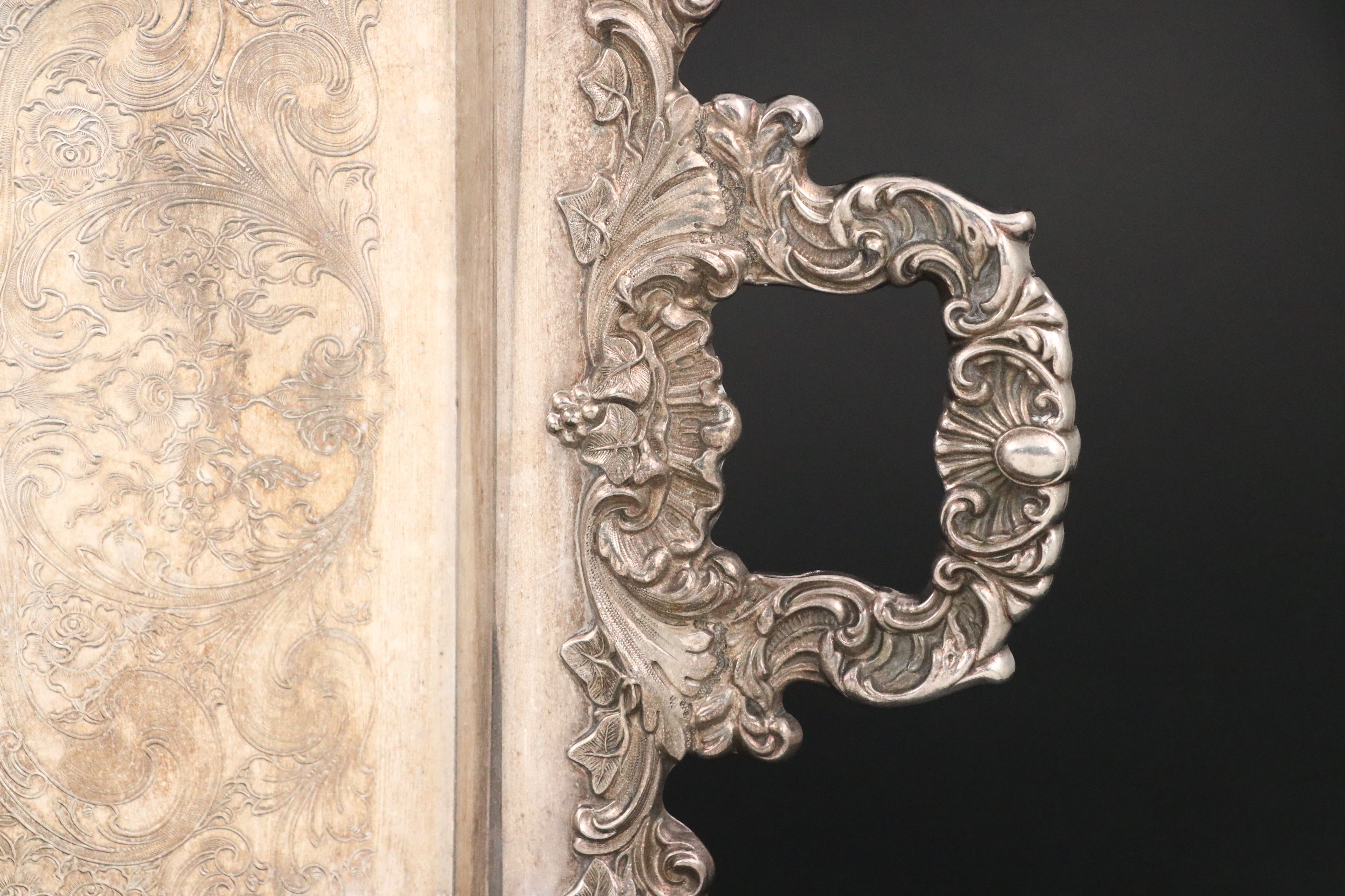 Wilcox Silver Plate Handled Tray, Ice Bucket and Glass Champagne Bucket