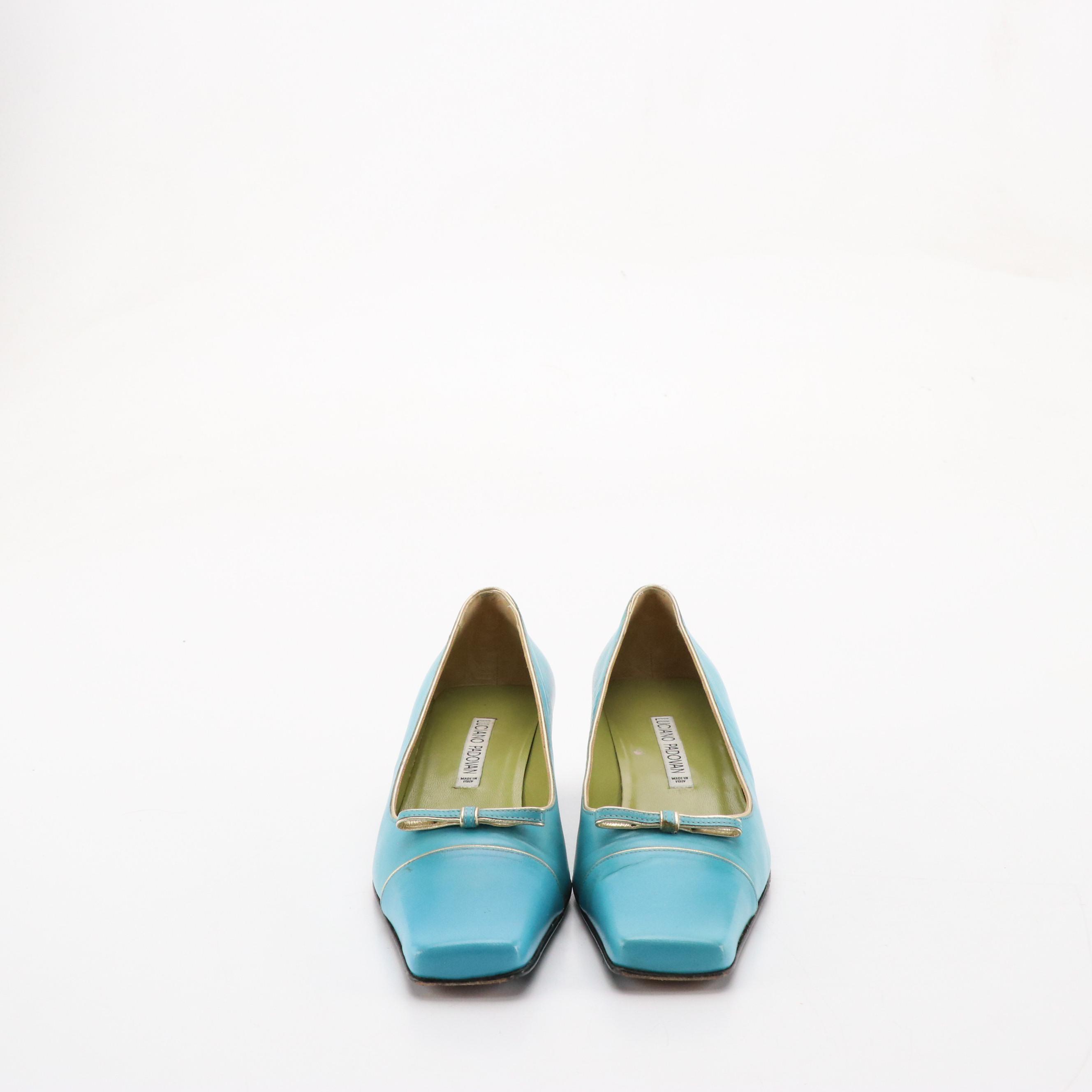 Luciano Padovan Blue Leather Square Toe Kitten Heels and Alberto la Torre Flats