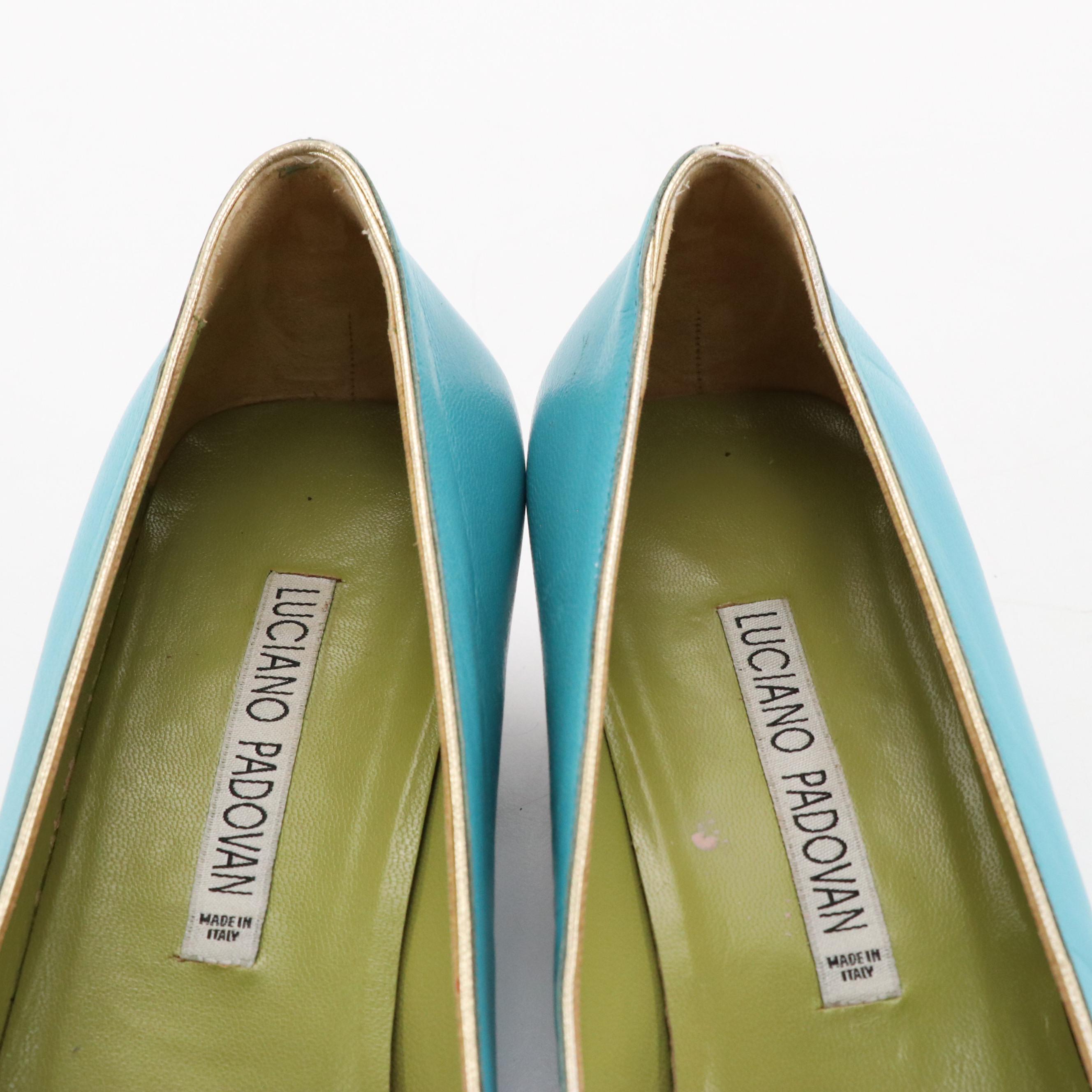 Luciano Padovan Blue Leather Square Toe Kitten Heels and Alberto la Torre Flats