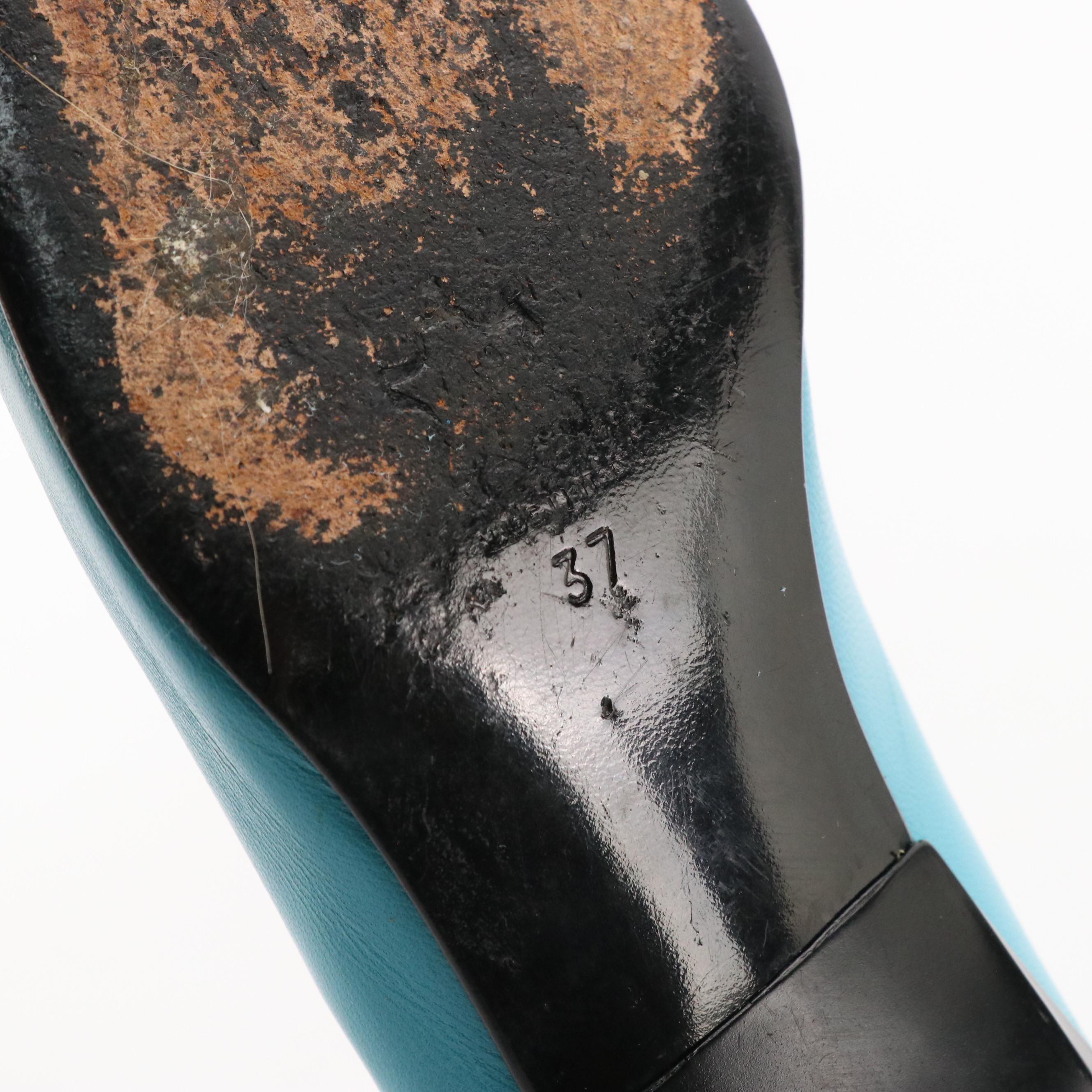 Luciano Padovan Blue Leather Square Toe Kitten Heels and Alberto la Torre Flats