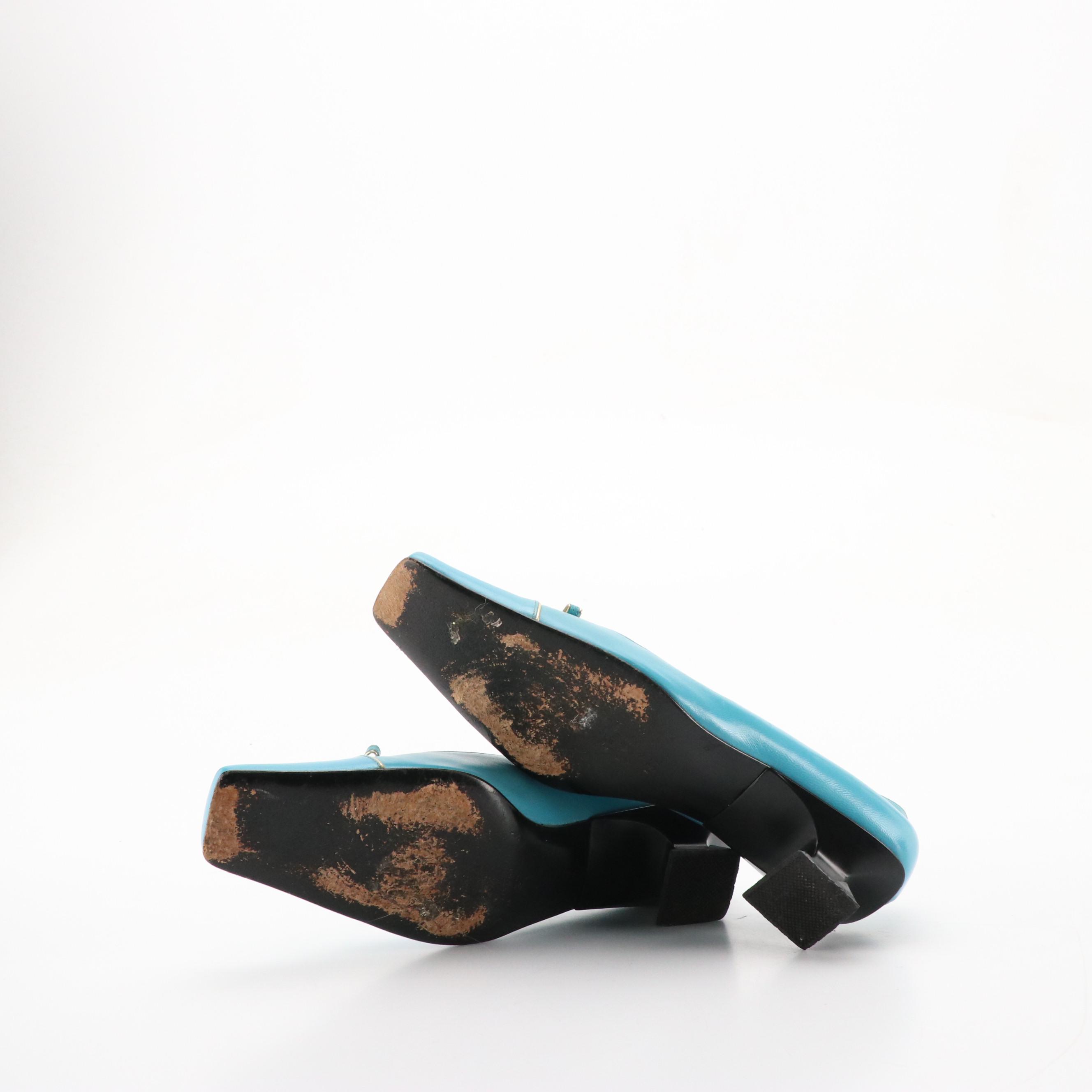 Luciano Padovan Blue Leather Square Toe Kitten Heels and Alberto la Torre Flats