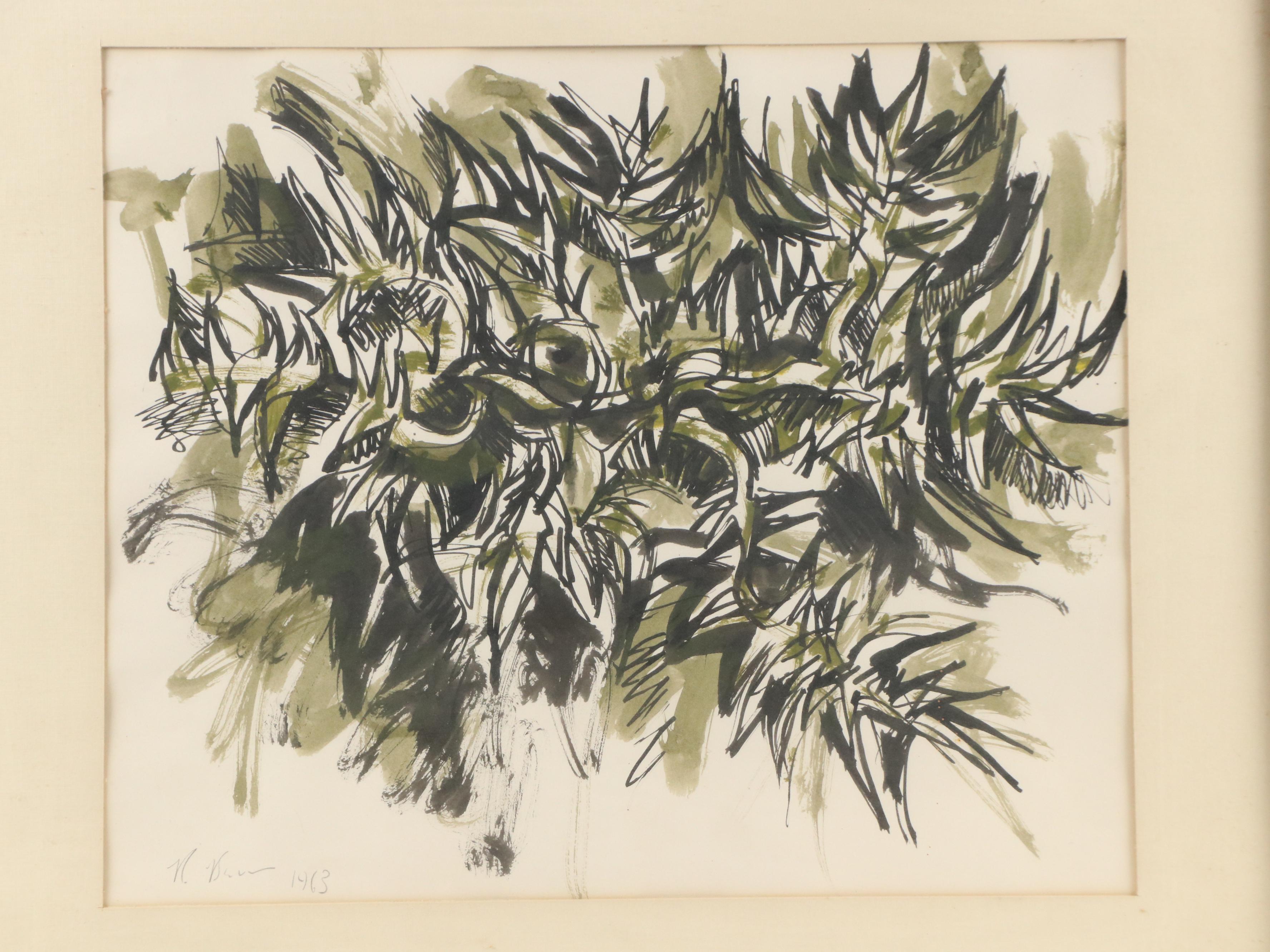 Robert Beaven Watercolor Painting "Thorn Bush II," 1963
