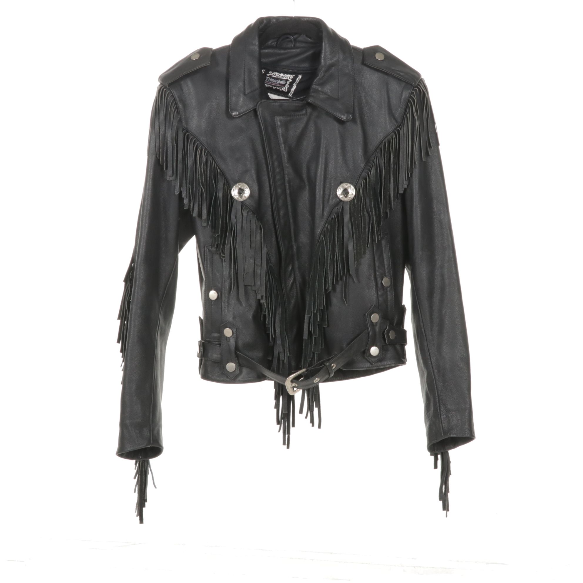 OpenRoad Black Fringe Leather Motorcycle Jacket with Pair of Leather Vests