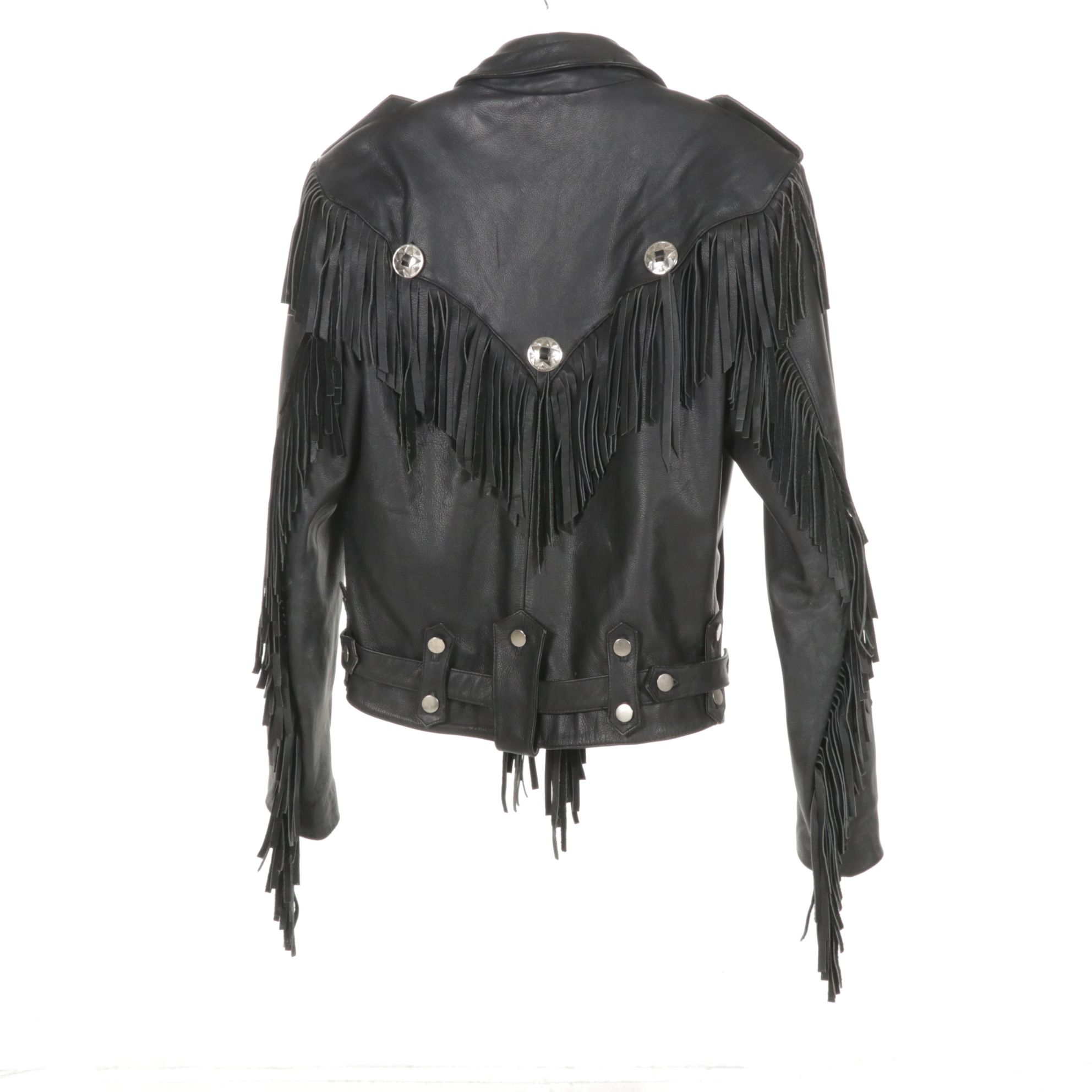 OpenRoad Black Fringe Leather Motorcycle Jacket with Pair of Leather Vests
