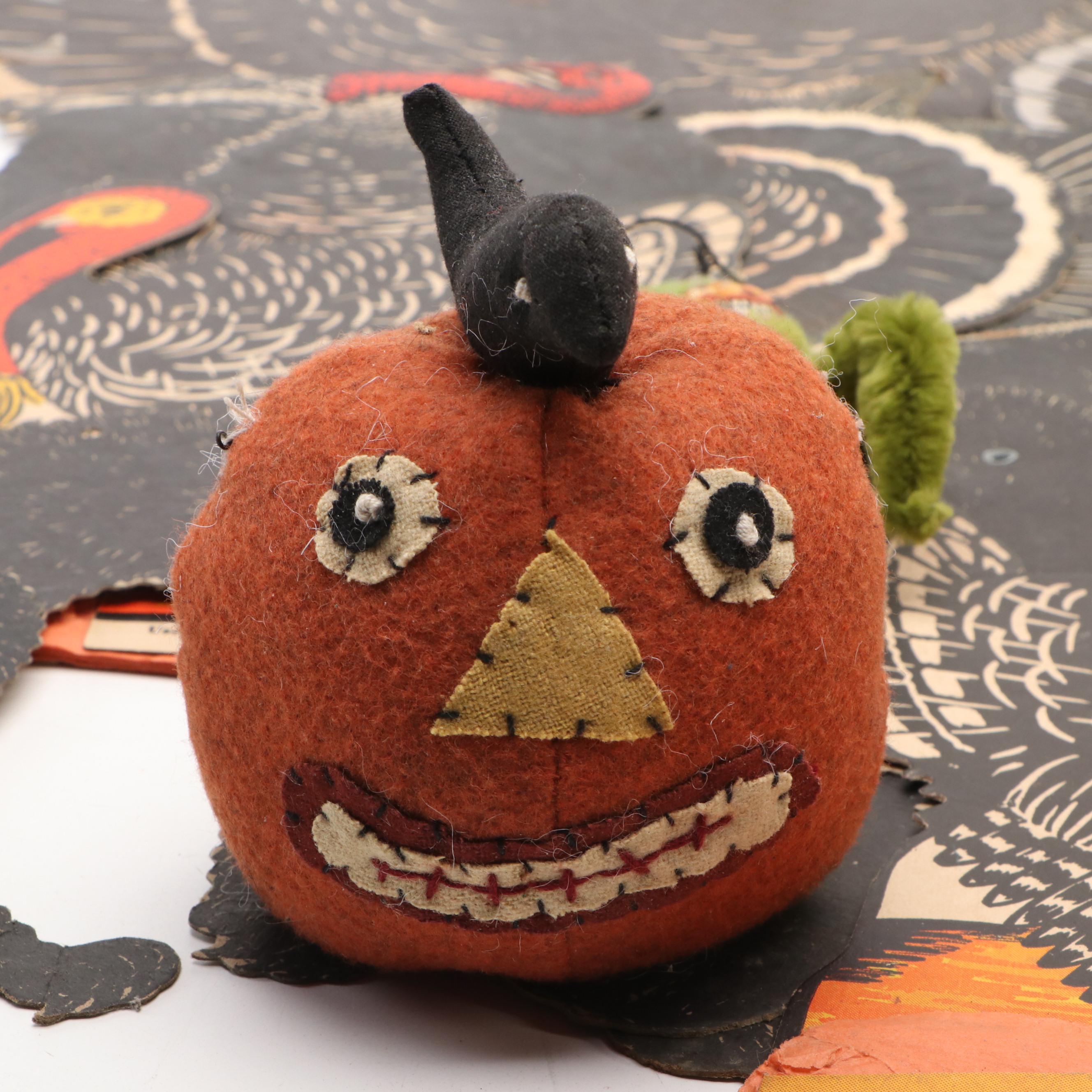 Halloween Vintage Paper Die-Cuts with Figurines and Trick or Treat Basket