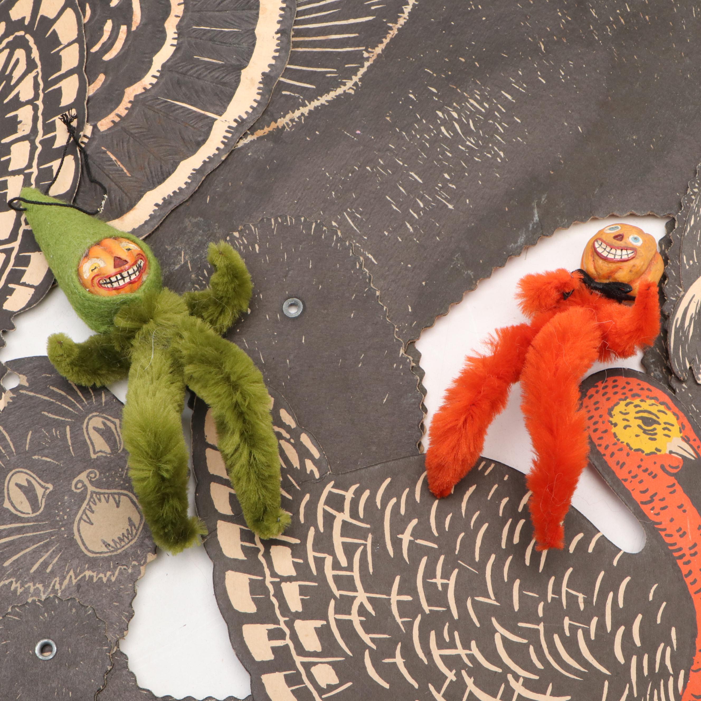 Halloween Vintage Paper Die-Cuts with Figurines and Trick or Treat Basket