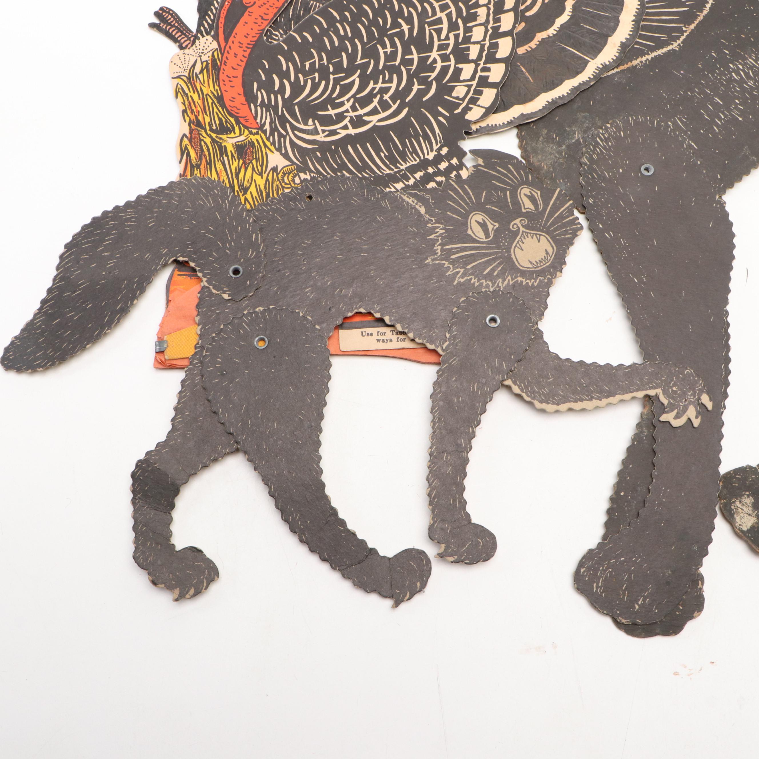 Halloween Vintage Paper Die-Cuts with Figurines and Trick or Treat Basket