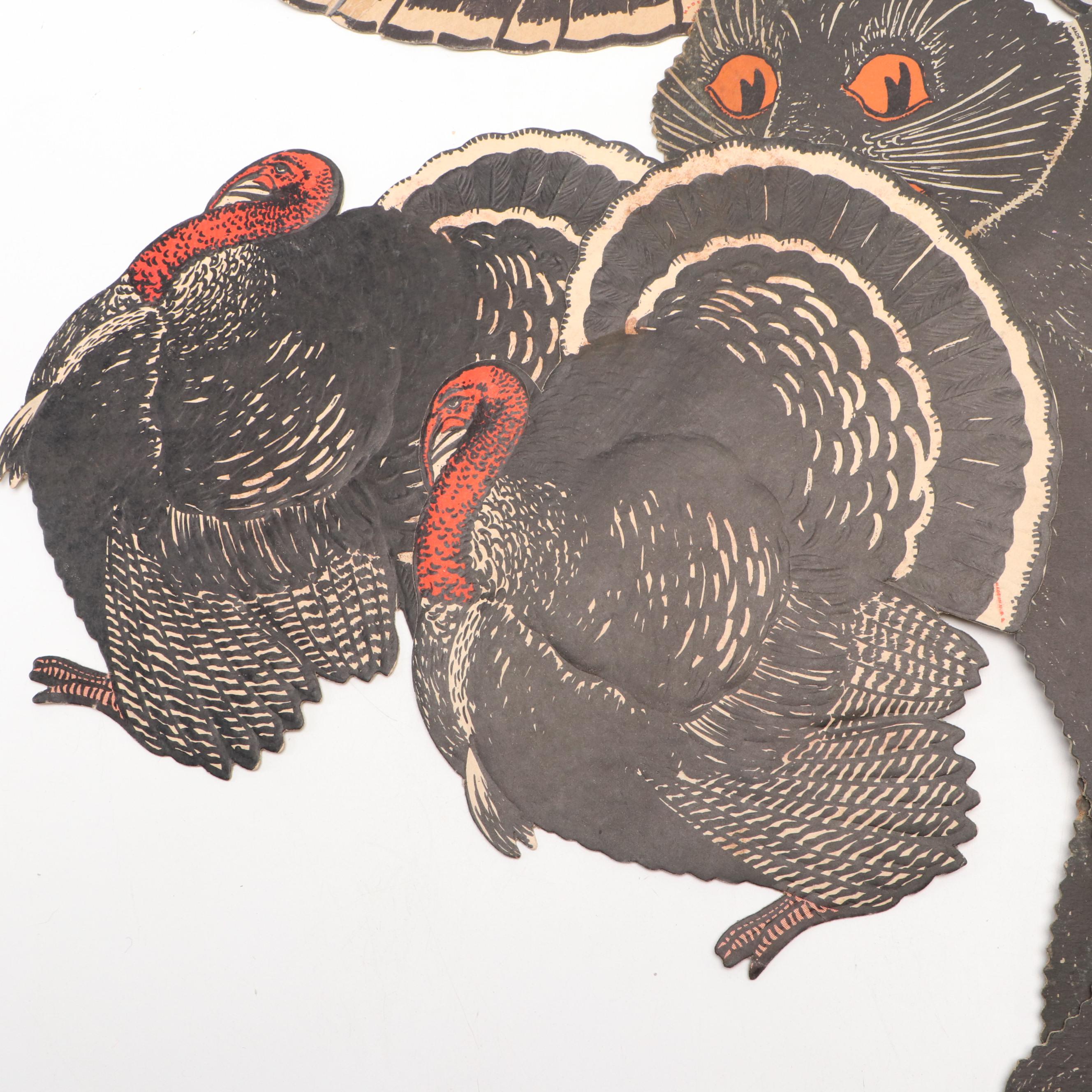 Halloween Vintage Paper Die-Cuts with Figurines and Trick or Treat Basket