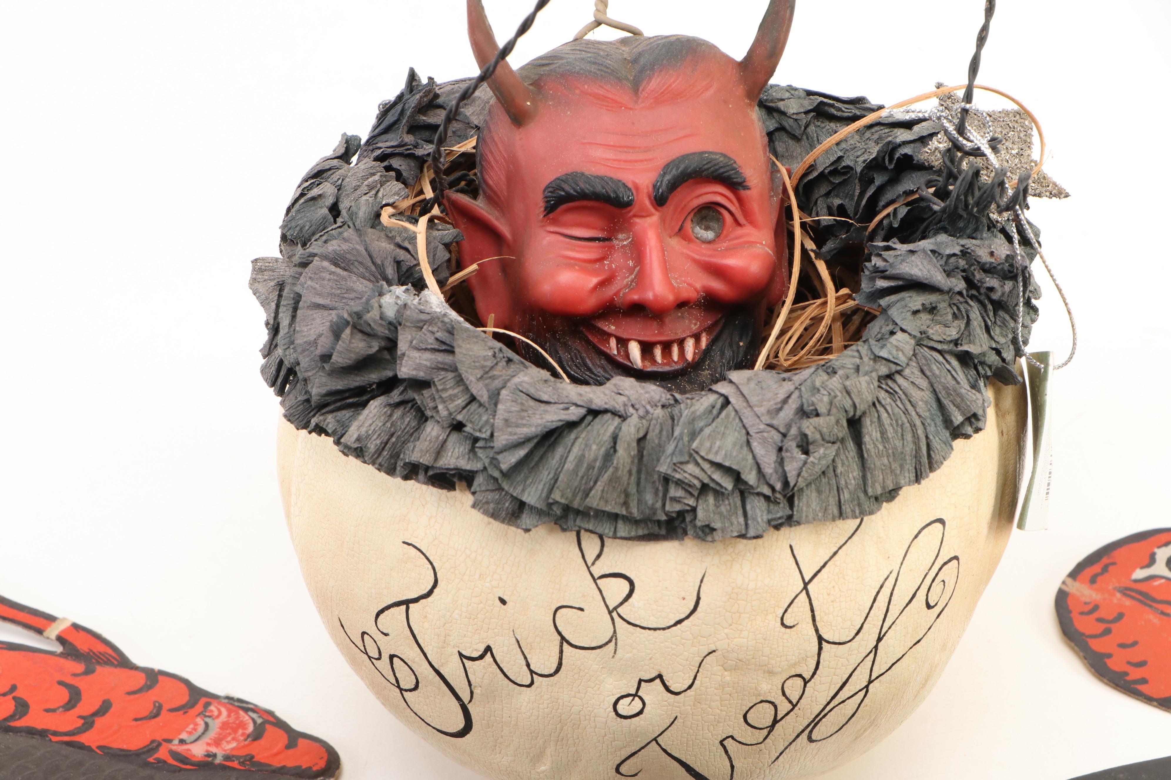 Halloween Vintage Paper Die-Cuts with Figurines and Trick or Treat Basket