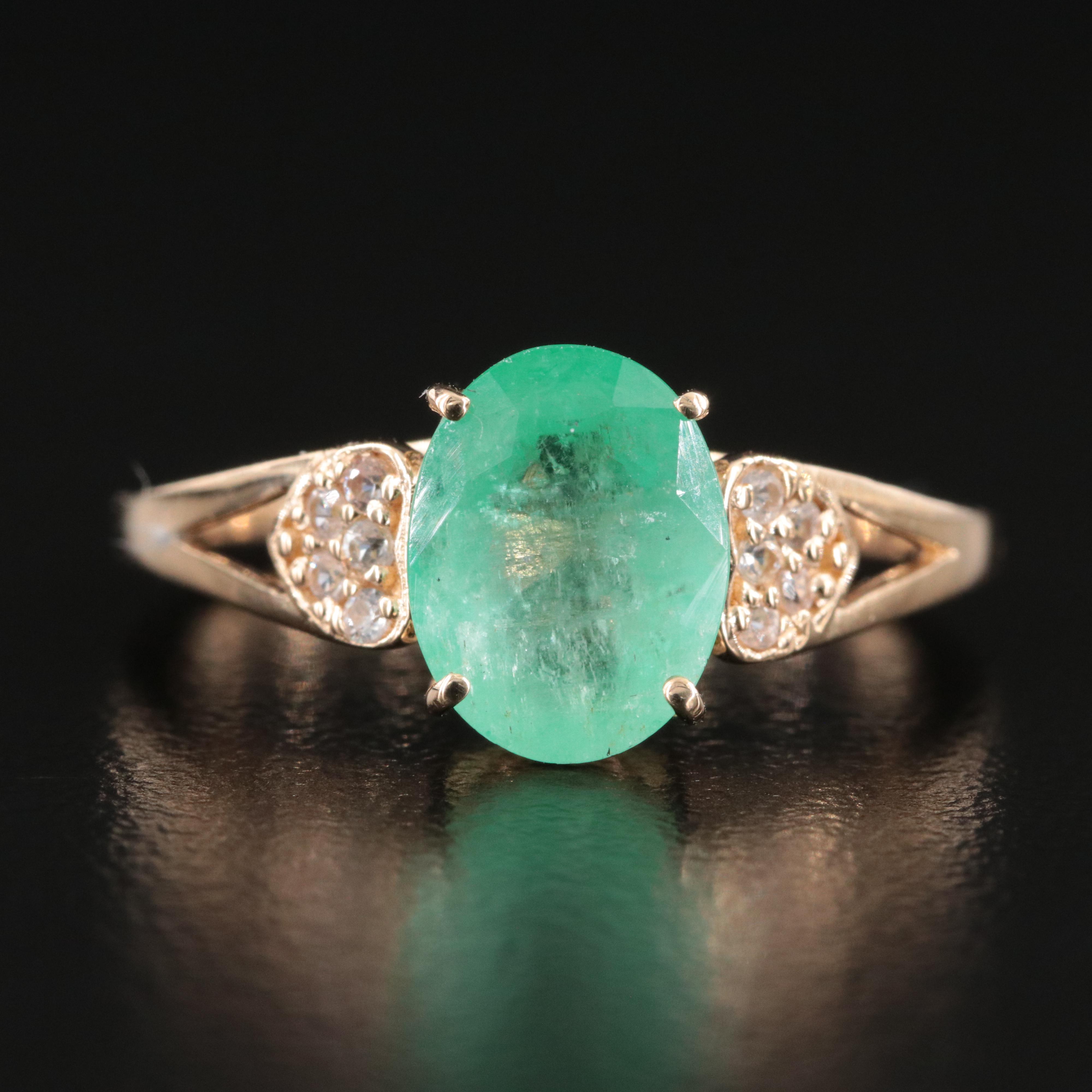 14K 1.89 CT Emerald and White Sapphire Ring