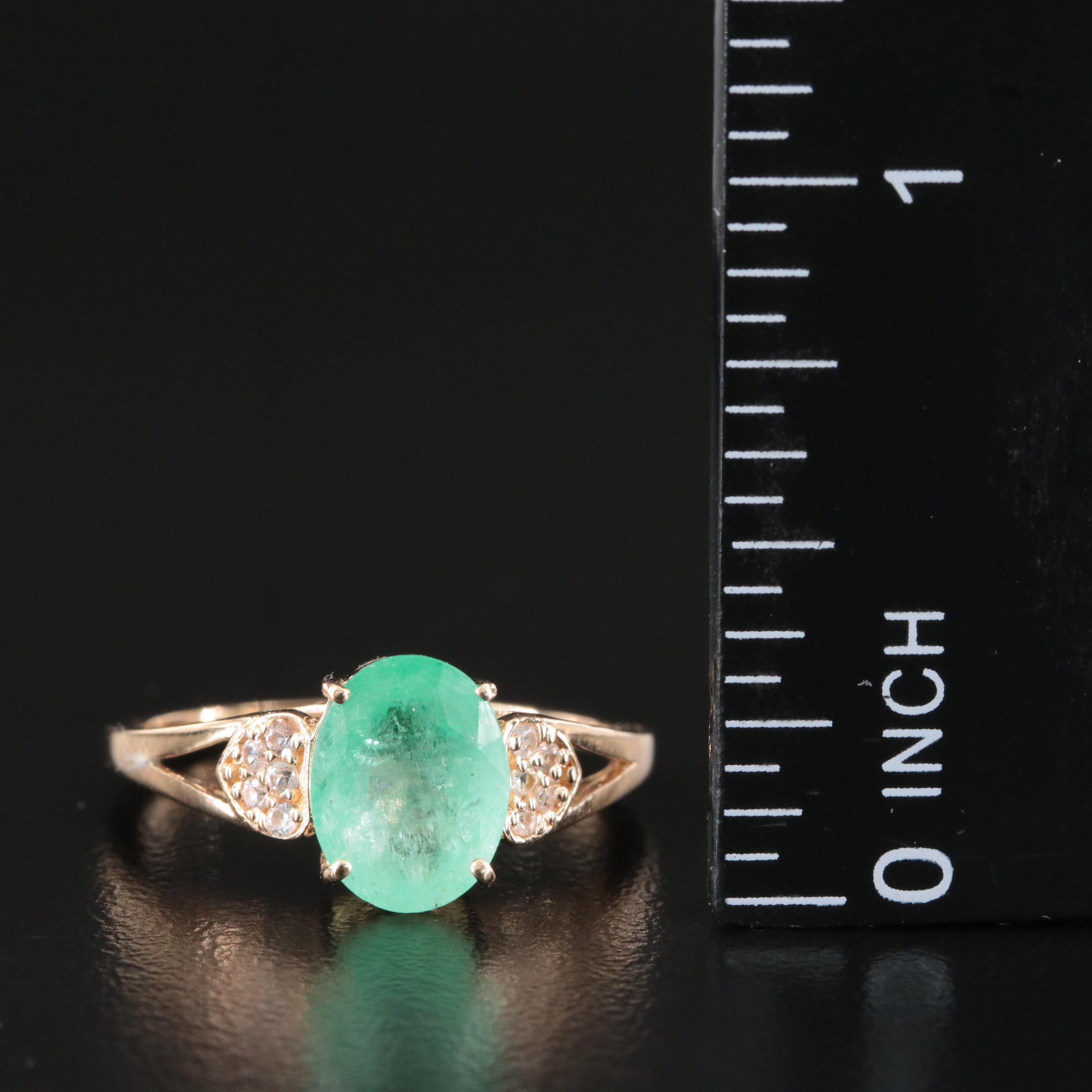 14K 1.89 CT Emerald and White Sapphire Ring