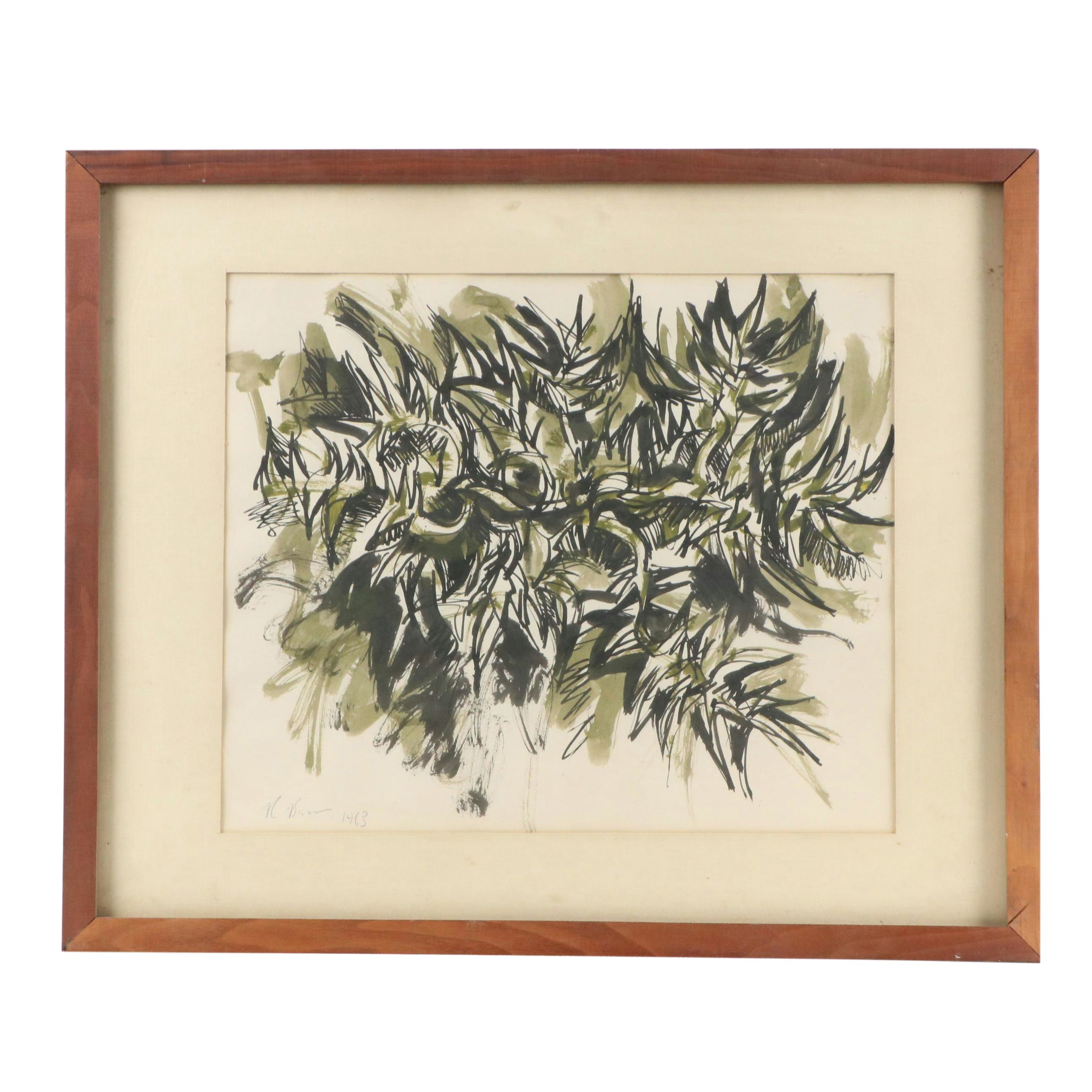 Robert Beaven Watercolor Painting "Thorn Bush II," 1963