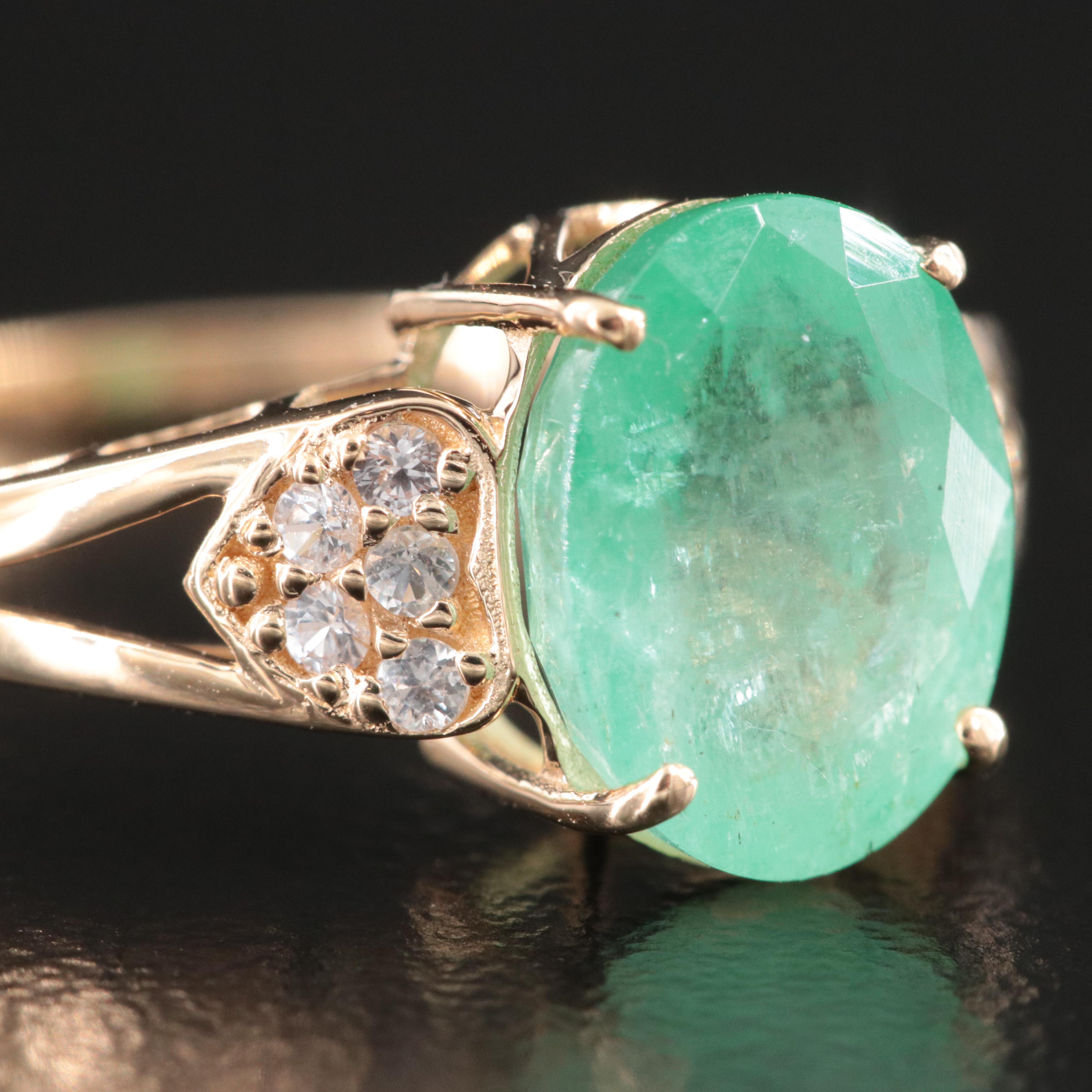 14K 1.89 CT Emerald and White Sapphire Ring