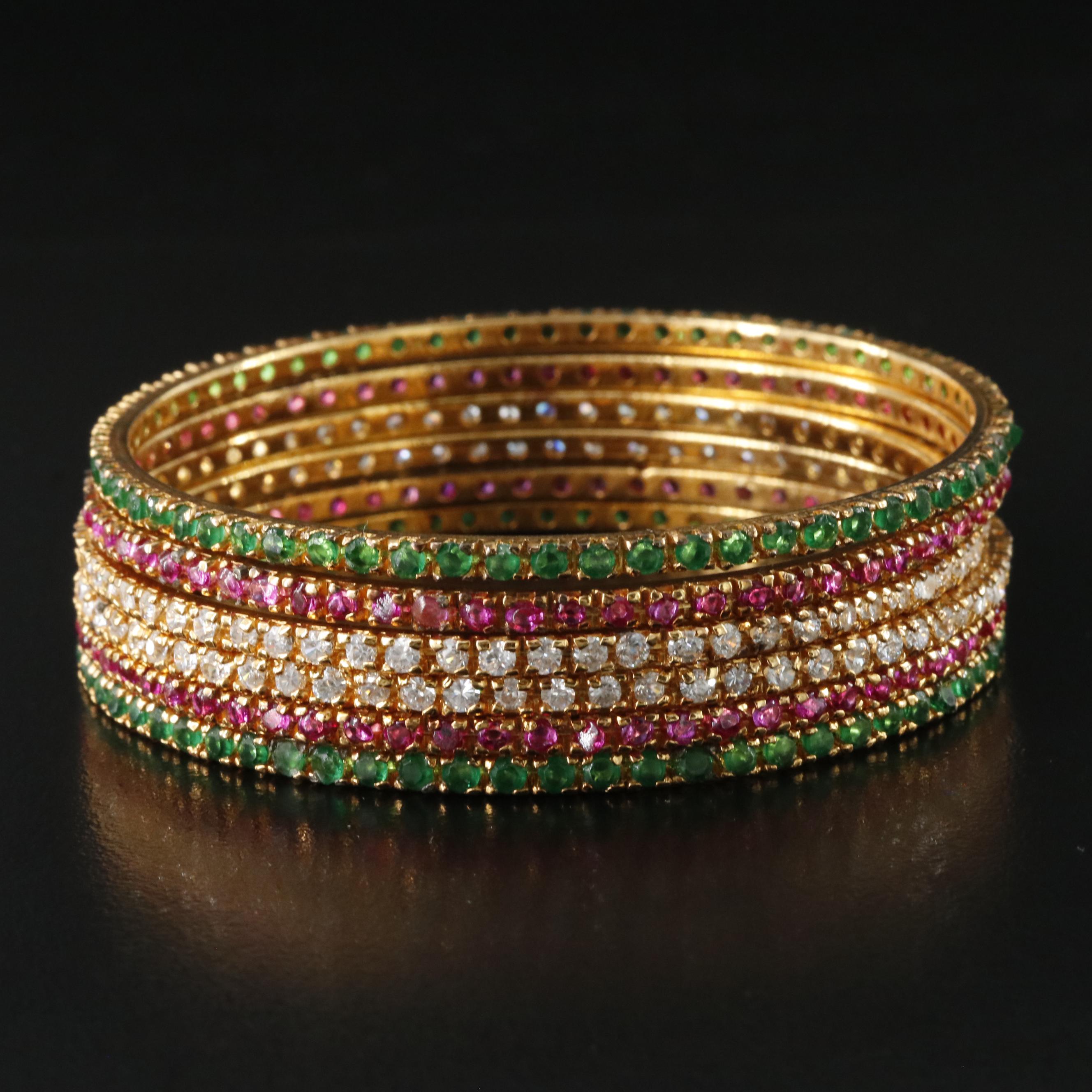 Stacking Bangle Bracelets with Filled Corundum and Glass