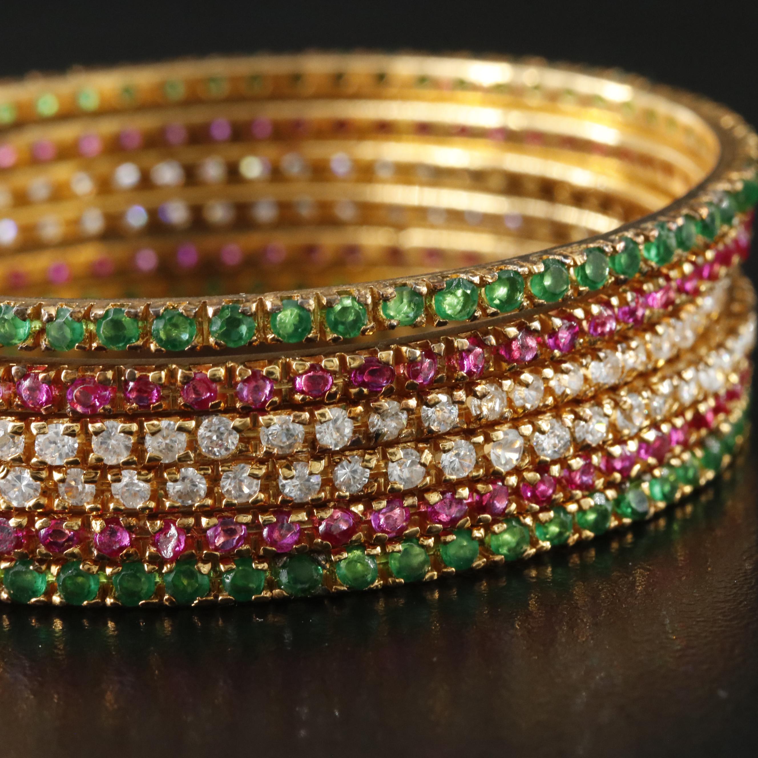 Stacking Bangle Bracelets with Filled Corundum and Glass