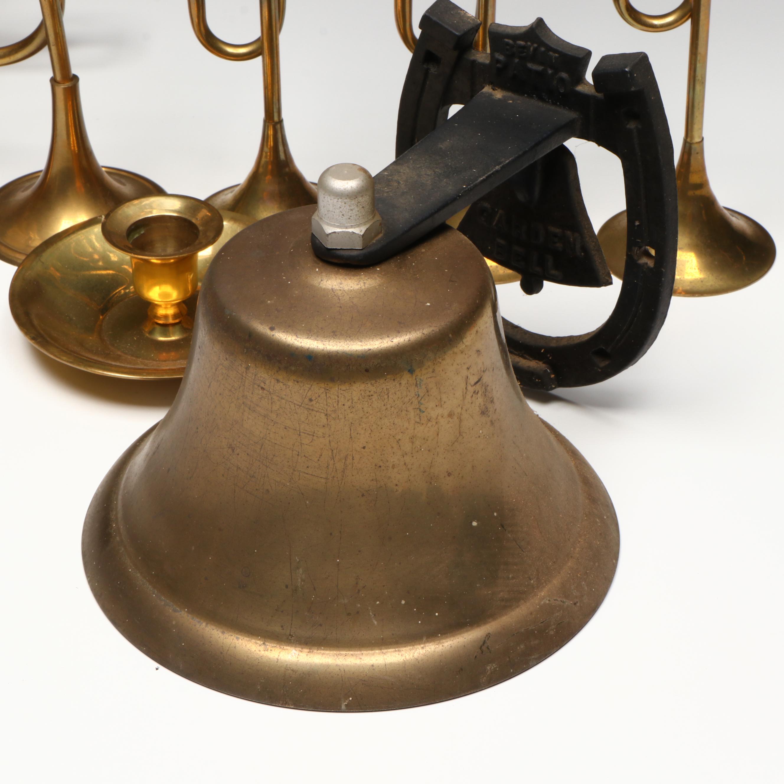 Garden Bell Brass Bell, Brass Chamberstick Table Lamp, and More Metal Décor