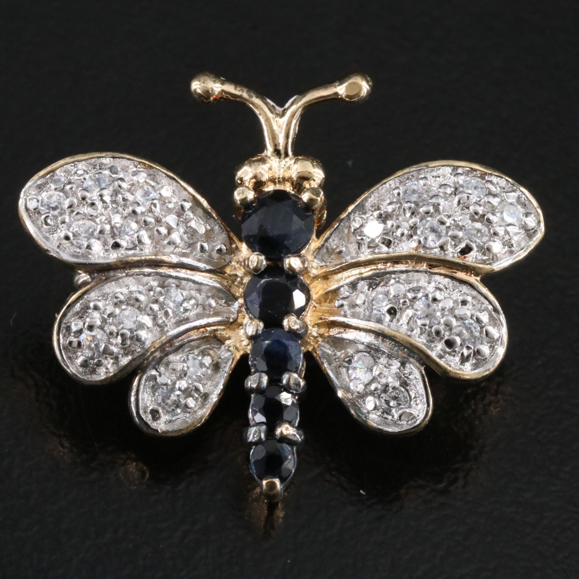 Sterling Sapphire and CZ Butterfly Brooch