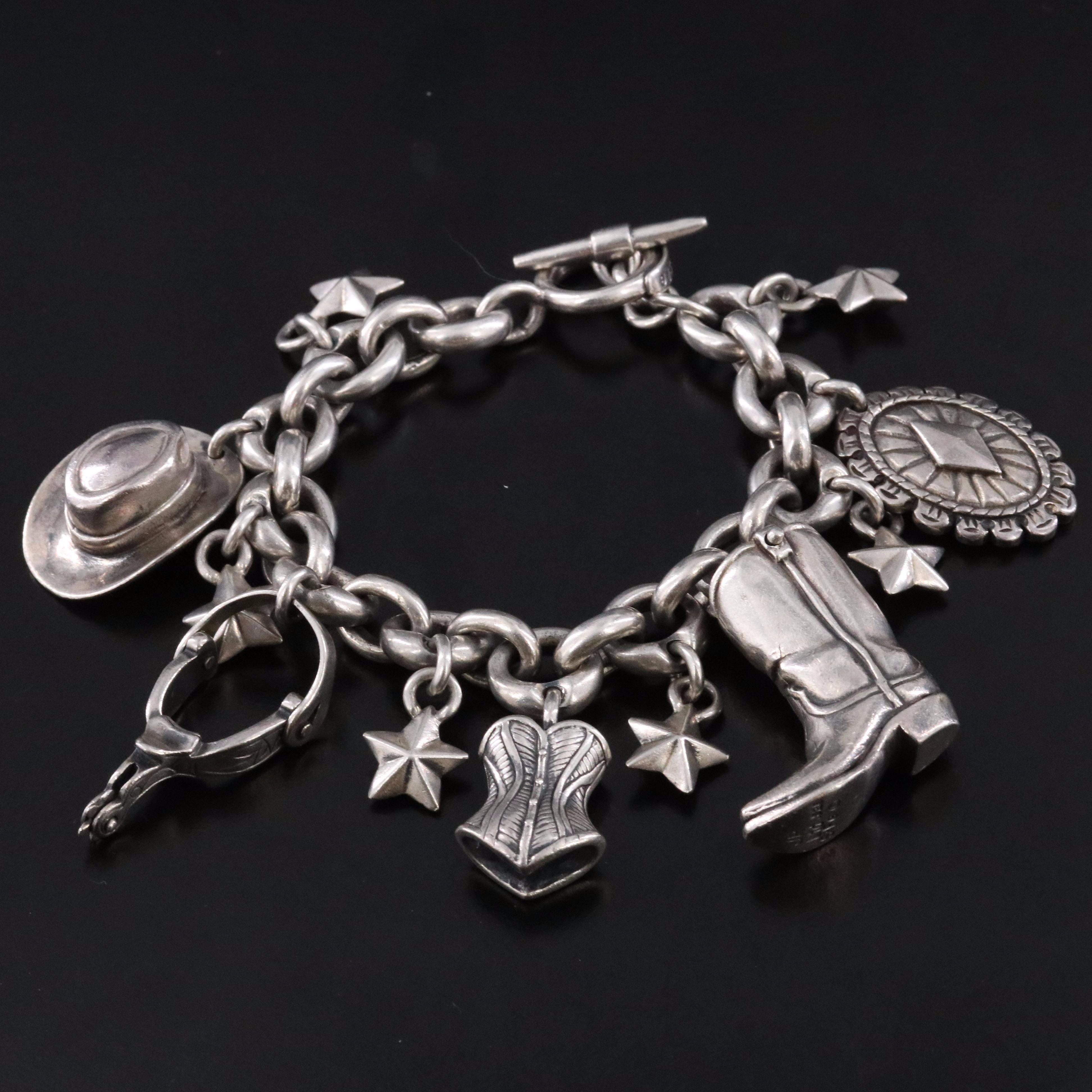 Vintage James Reid Limited Sterling Western Themed Charm Bracelet