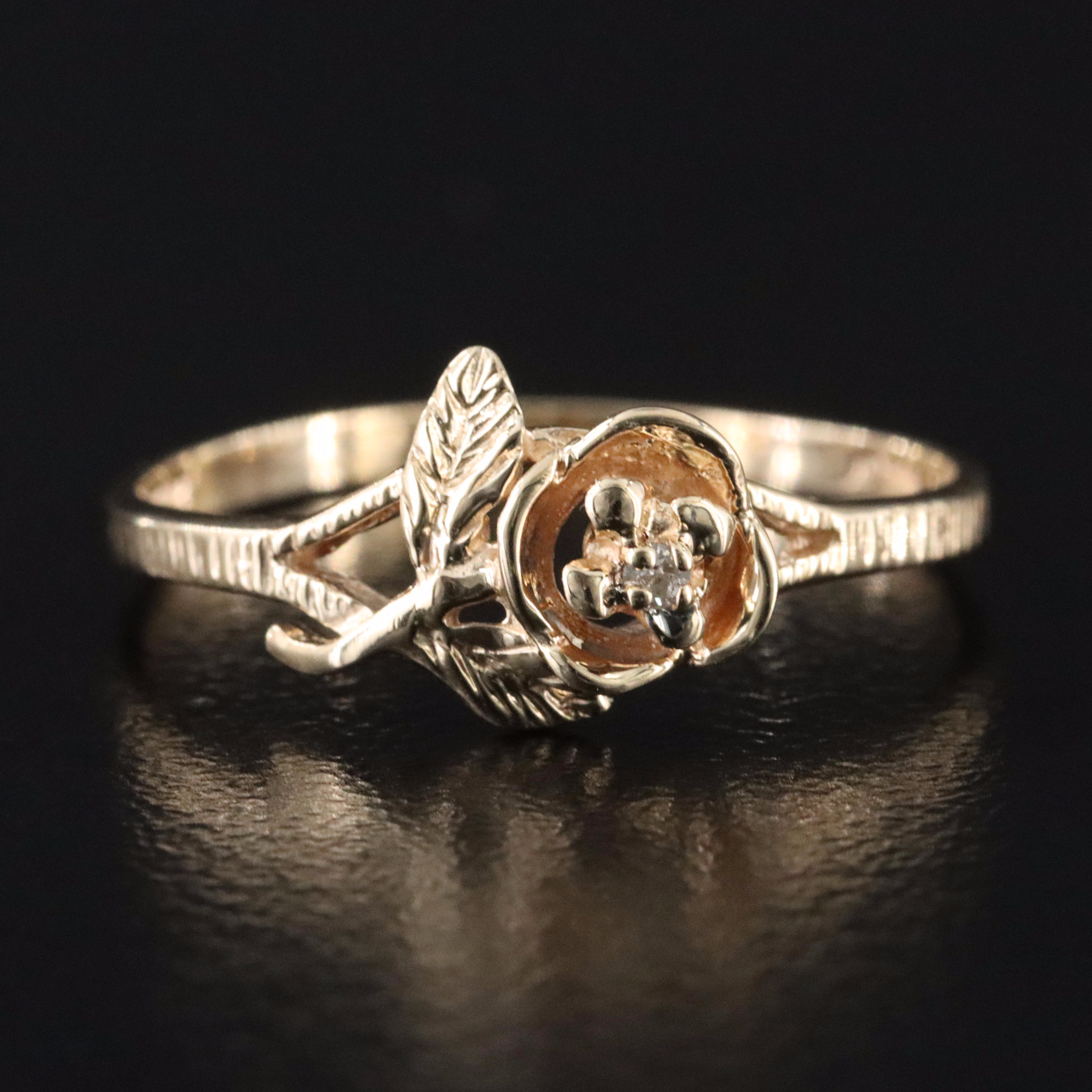10K Rose Ring with Diamond Accent