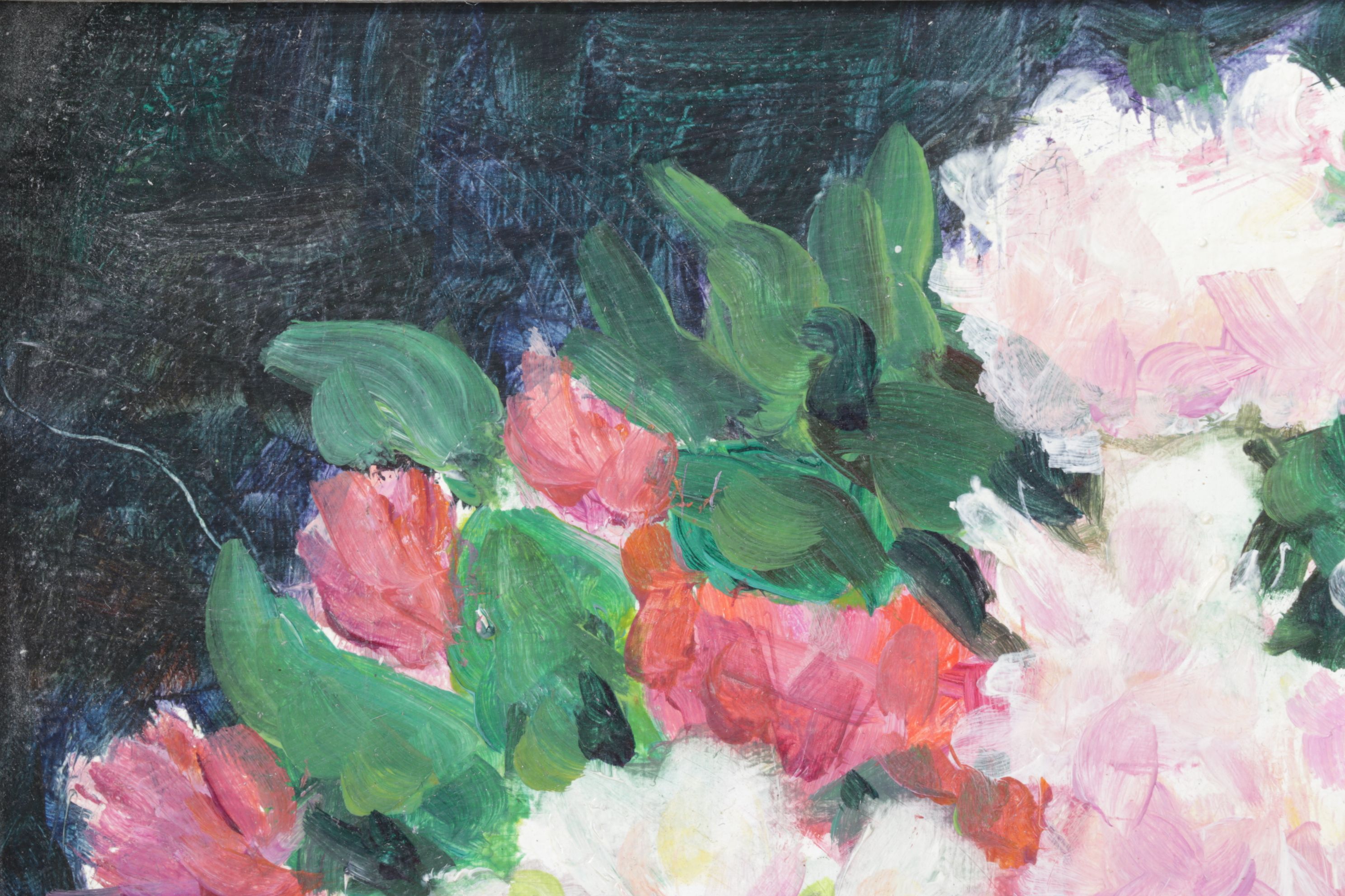 Still Life Acrylic Painting of Bouquet of Chrysanthemums and Roses