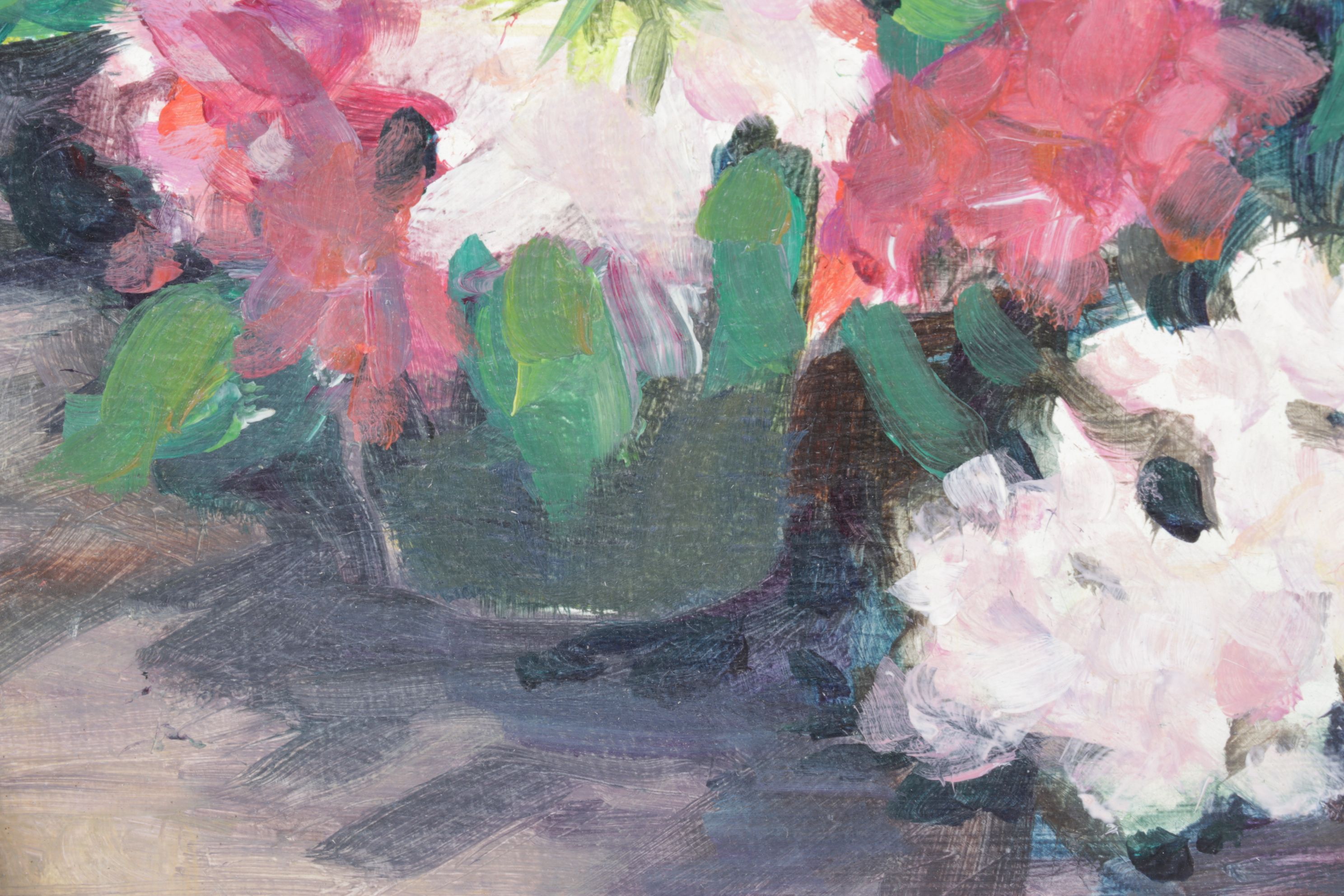 Still Life Acrylic Painting of Bouquet of Chrysanthemums and Roses