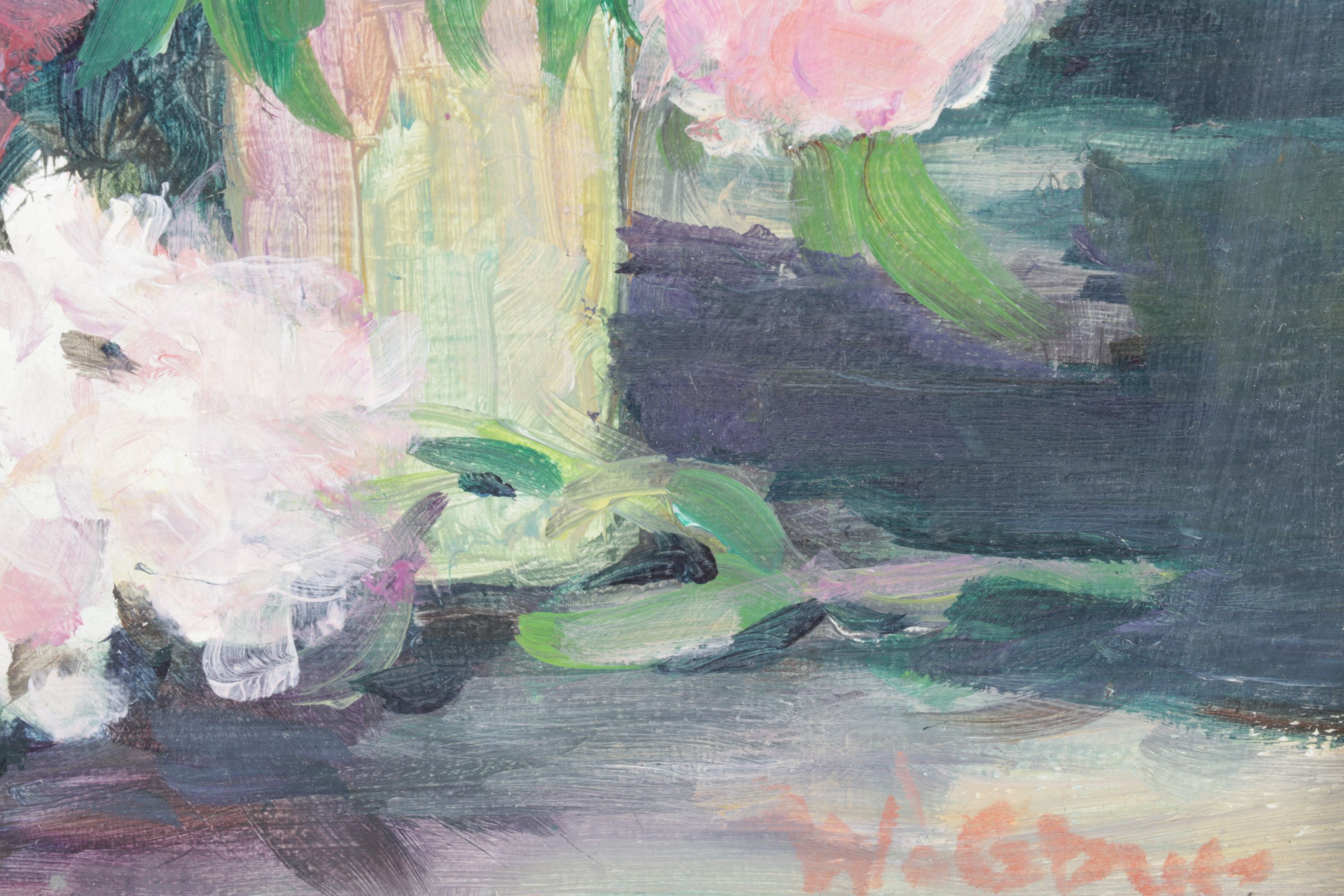 Still Life Acrylic Painting of Bouquet of Chrysanthemums and Roses