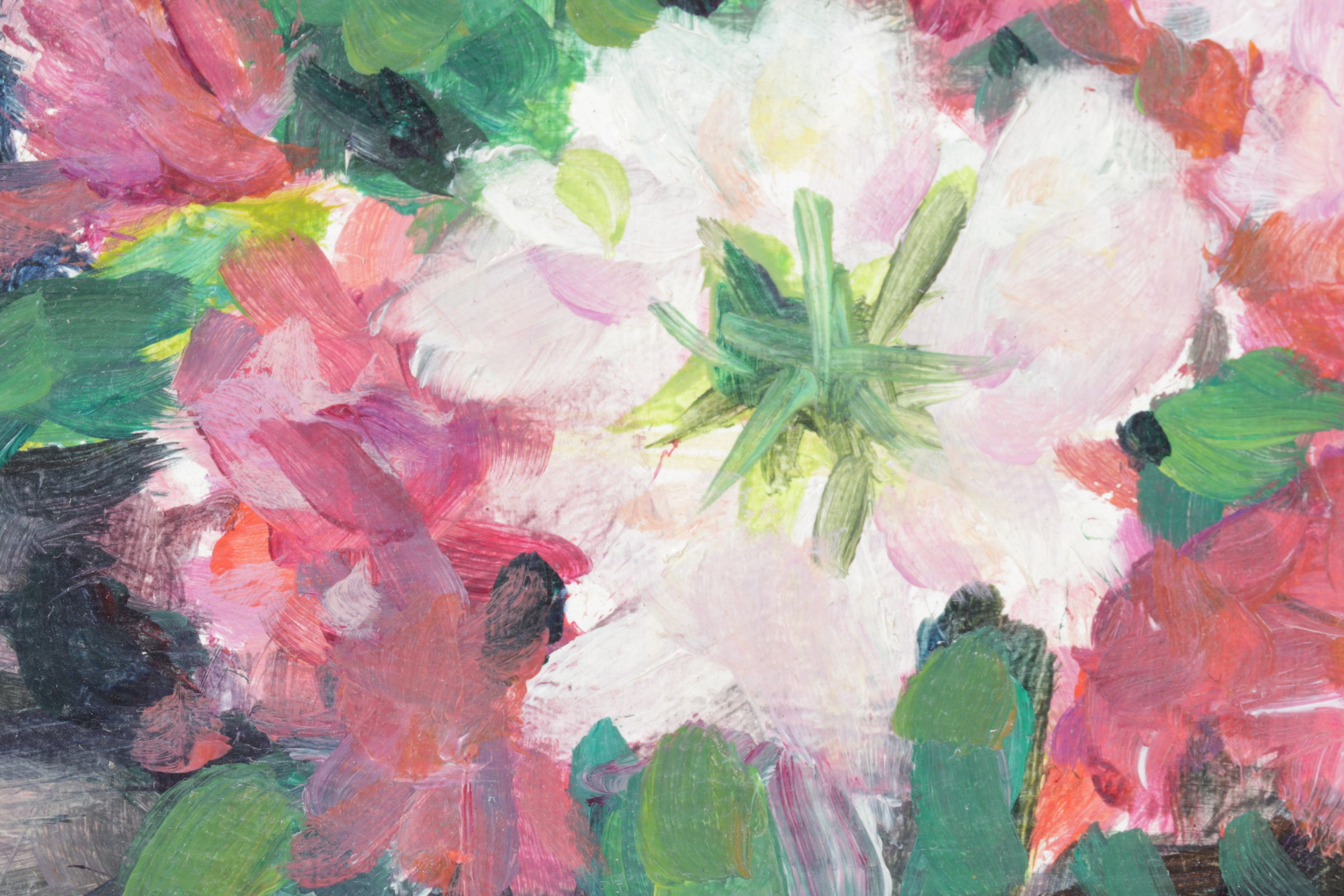 Still Life Acrylic Painting of Bouquet of Chrysanthemums and Roses