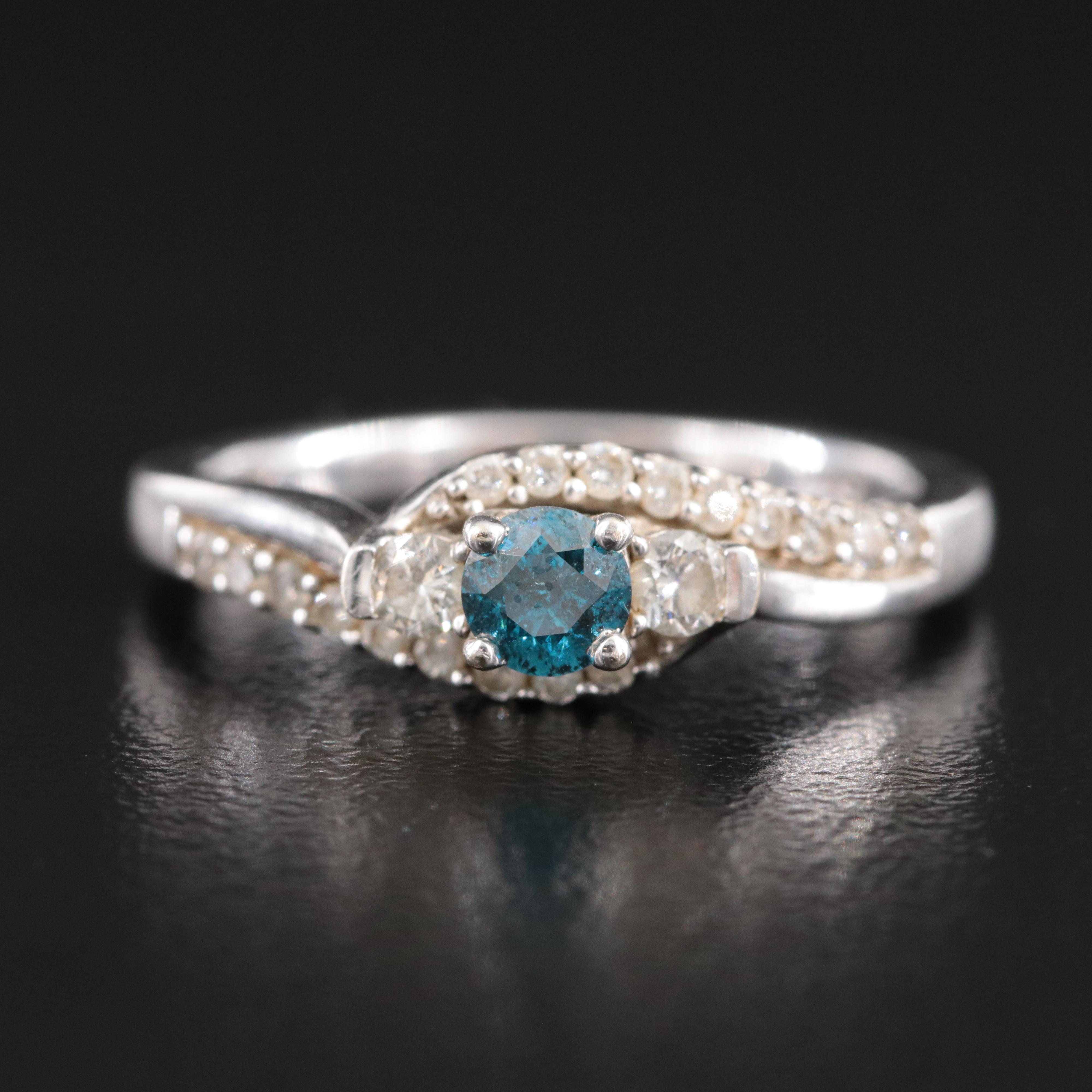 10K 0.57 CTW Diamond Ring with Lab Grown Fancy Blue Center
