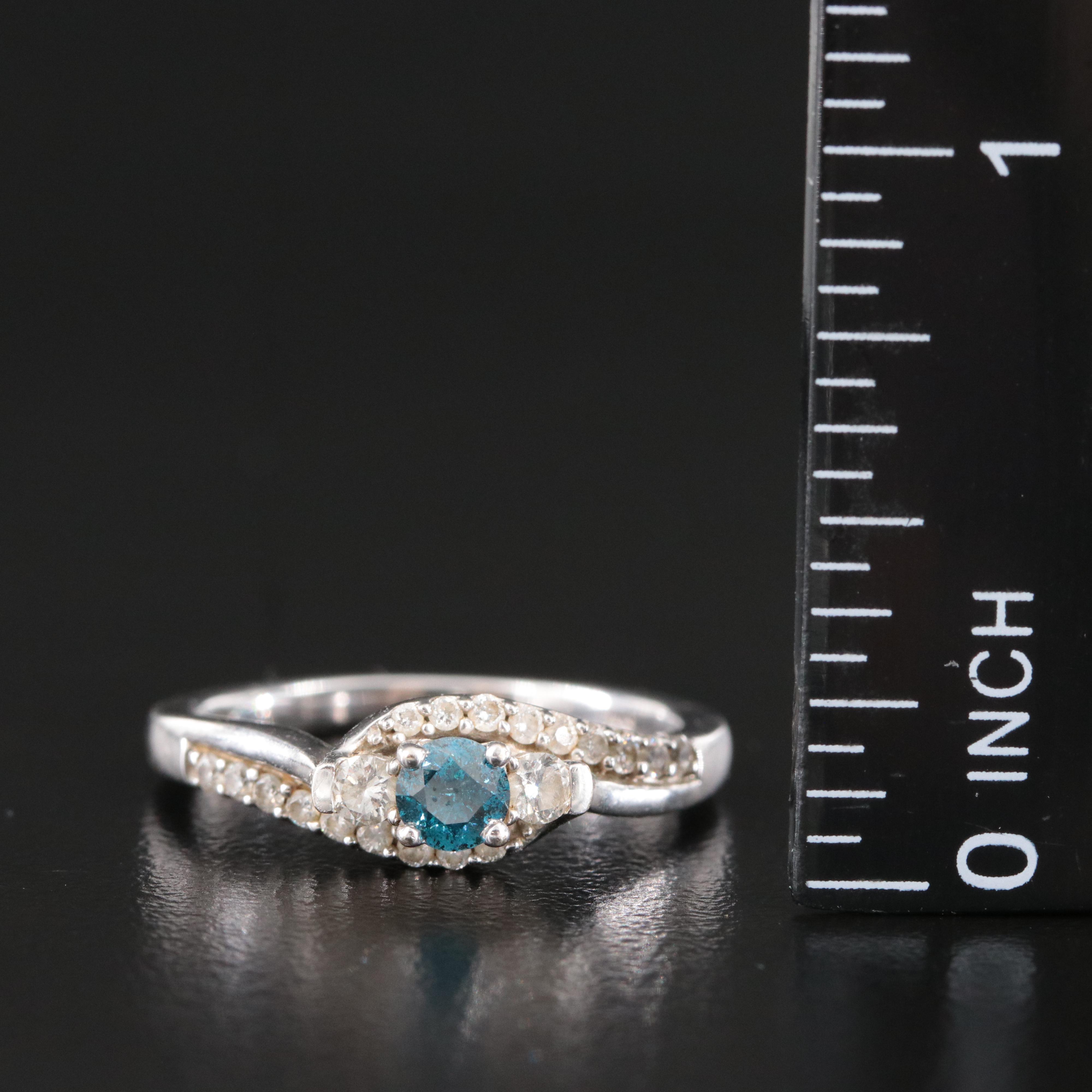 10K 0.57 CTW Diamond Ring with Lab Grown Fancy Blue Center