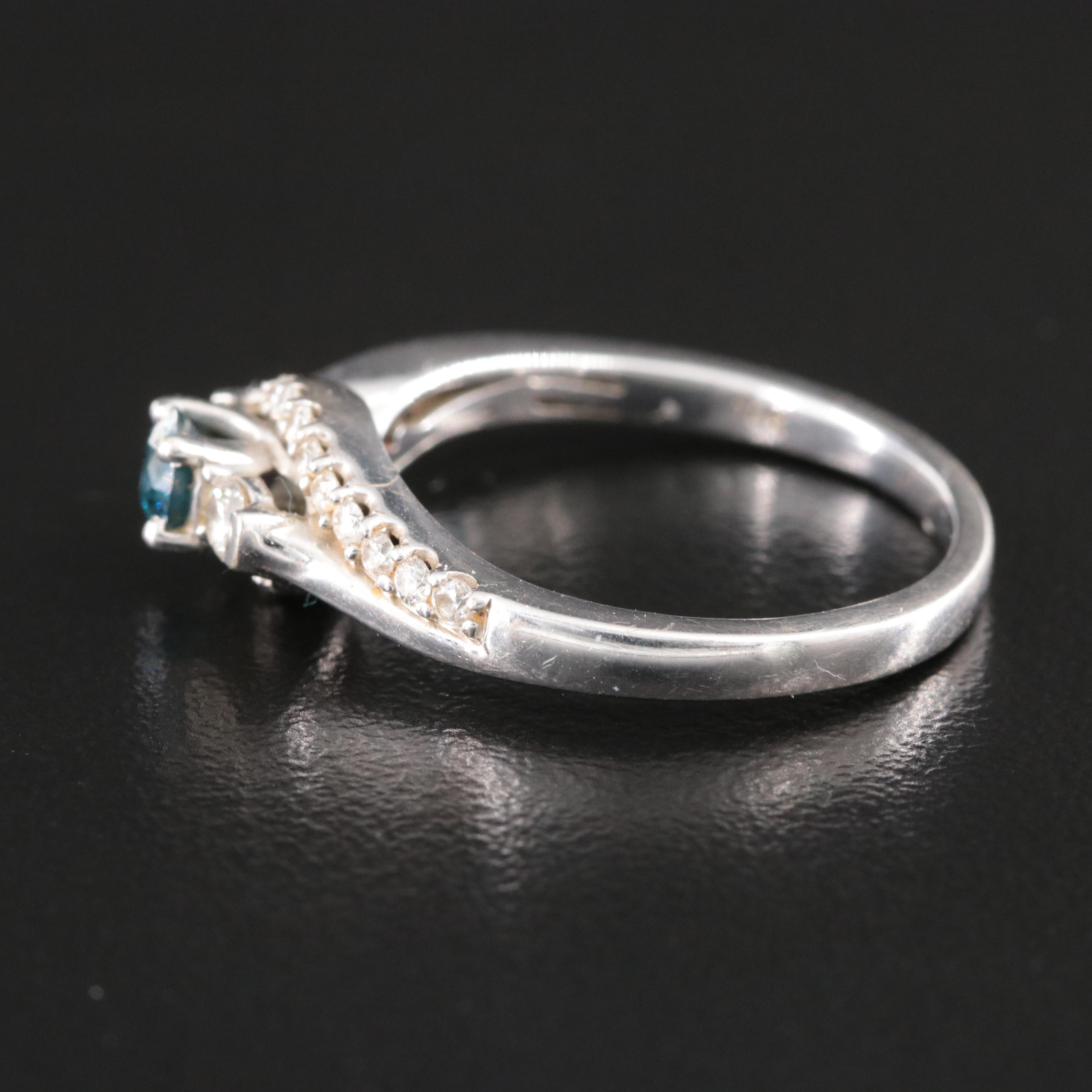 10K 0.57 CTW Diamond Ring with Lab Grown Fancy Blue Center