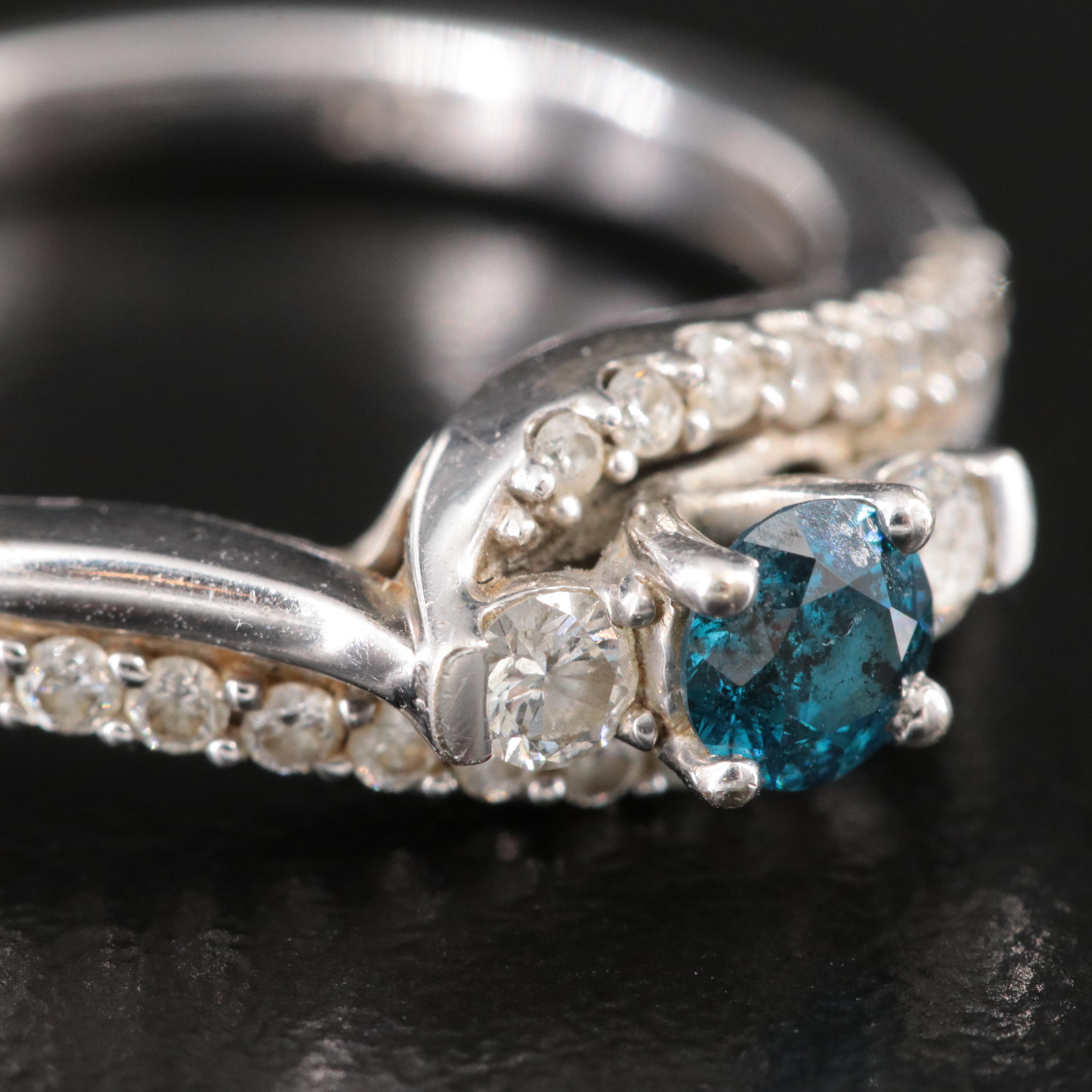 10K 0.57 CTW Diamond Ring with Lab Grown Fancy Blue Center