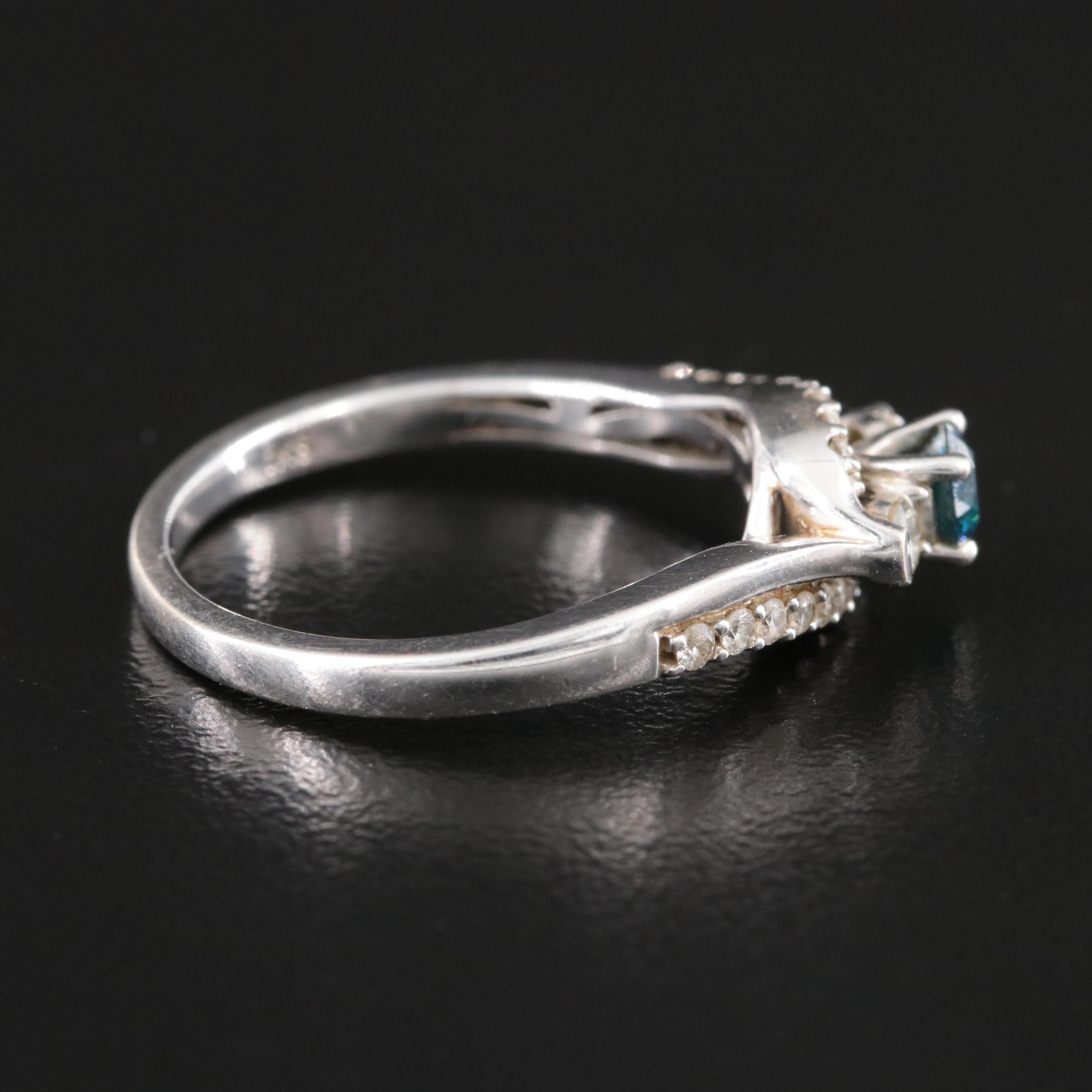 10K 0.57 CTW Diamond Ring with Lab Grown Fancy Blue Center