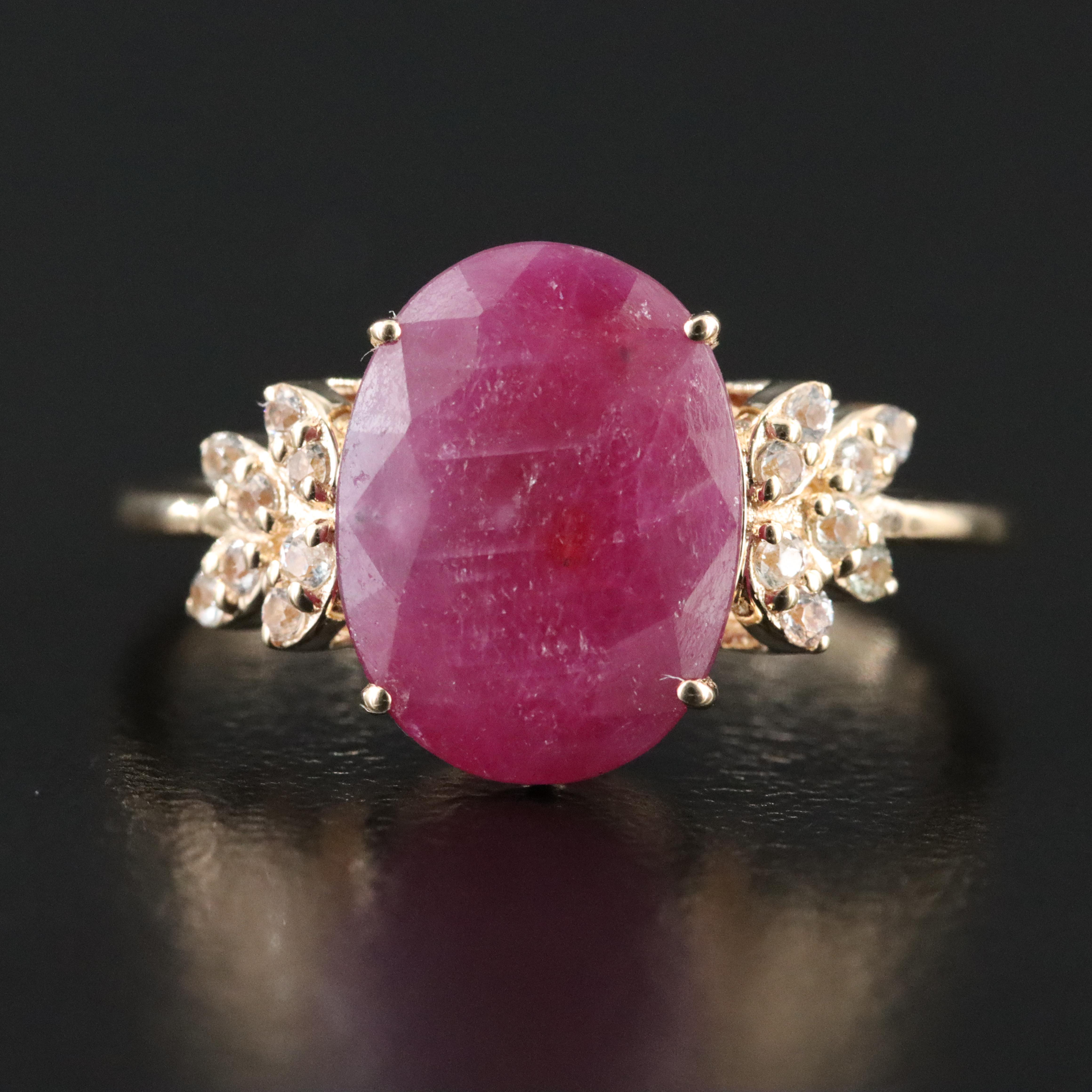 14K Filled Corundum and White Sapphire Ring