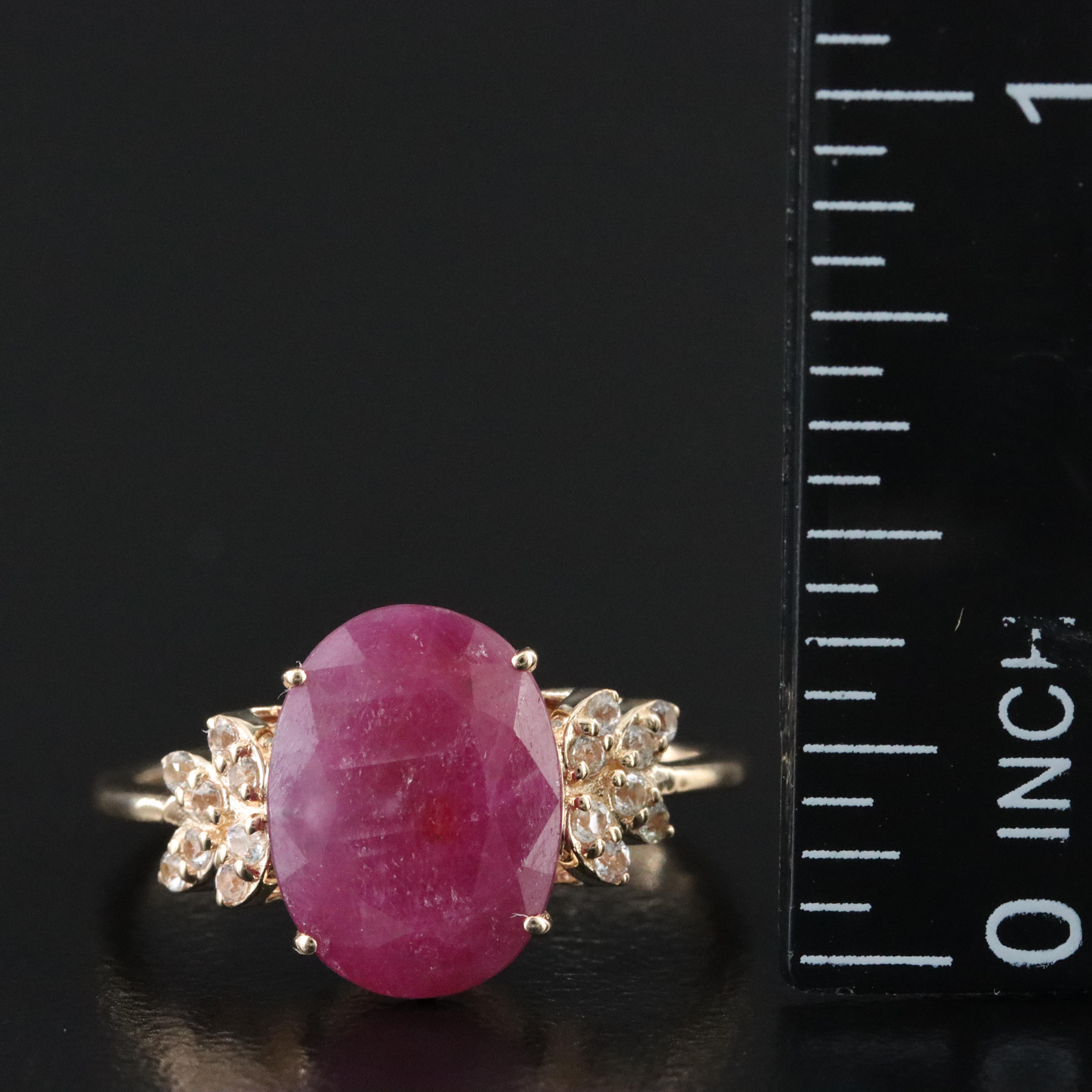 14K Filled Corundum and White Sapphire Ring