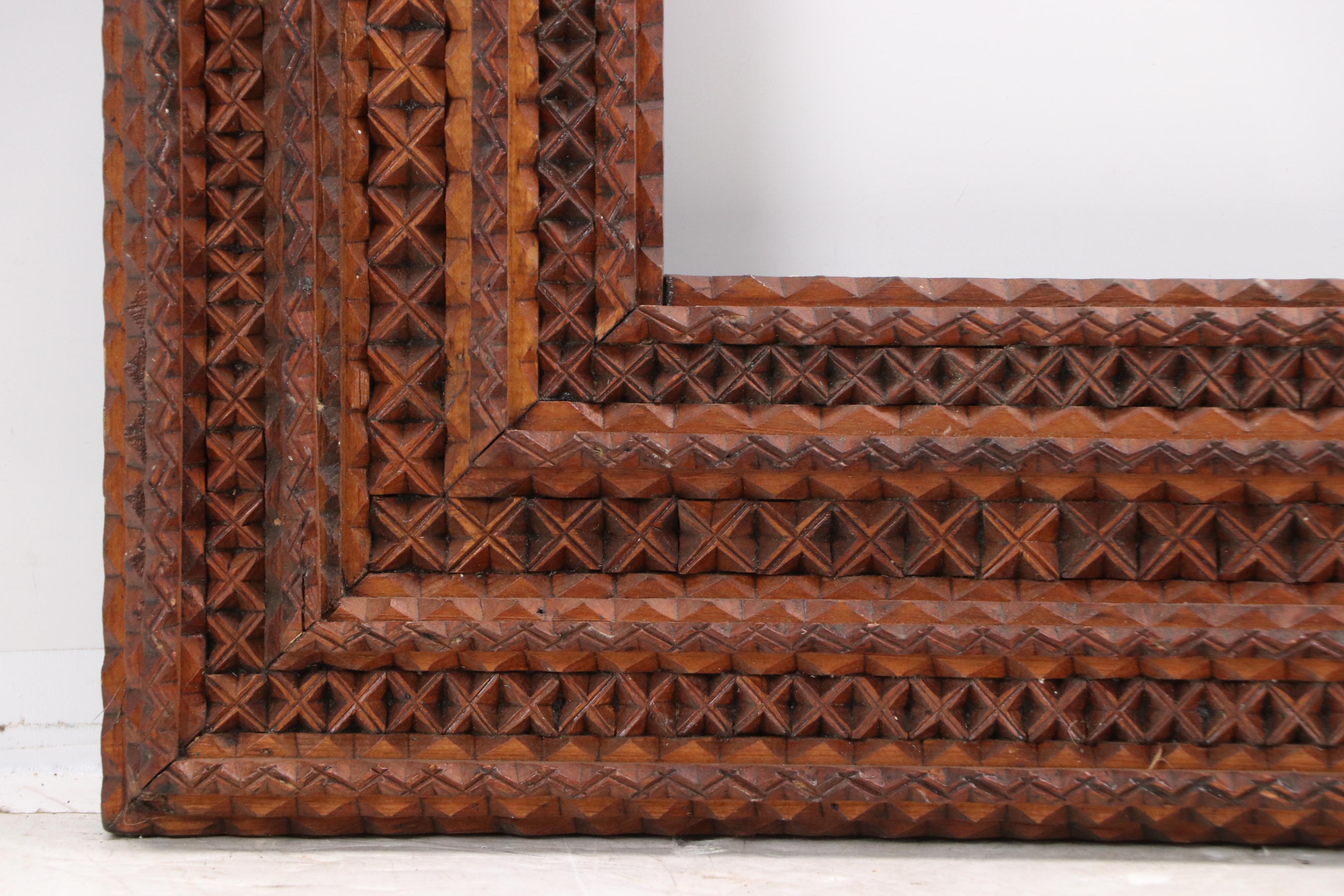 Tramp Art Chip-Carved Wall Frame with Crossed Patterns