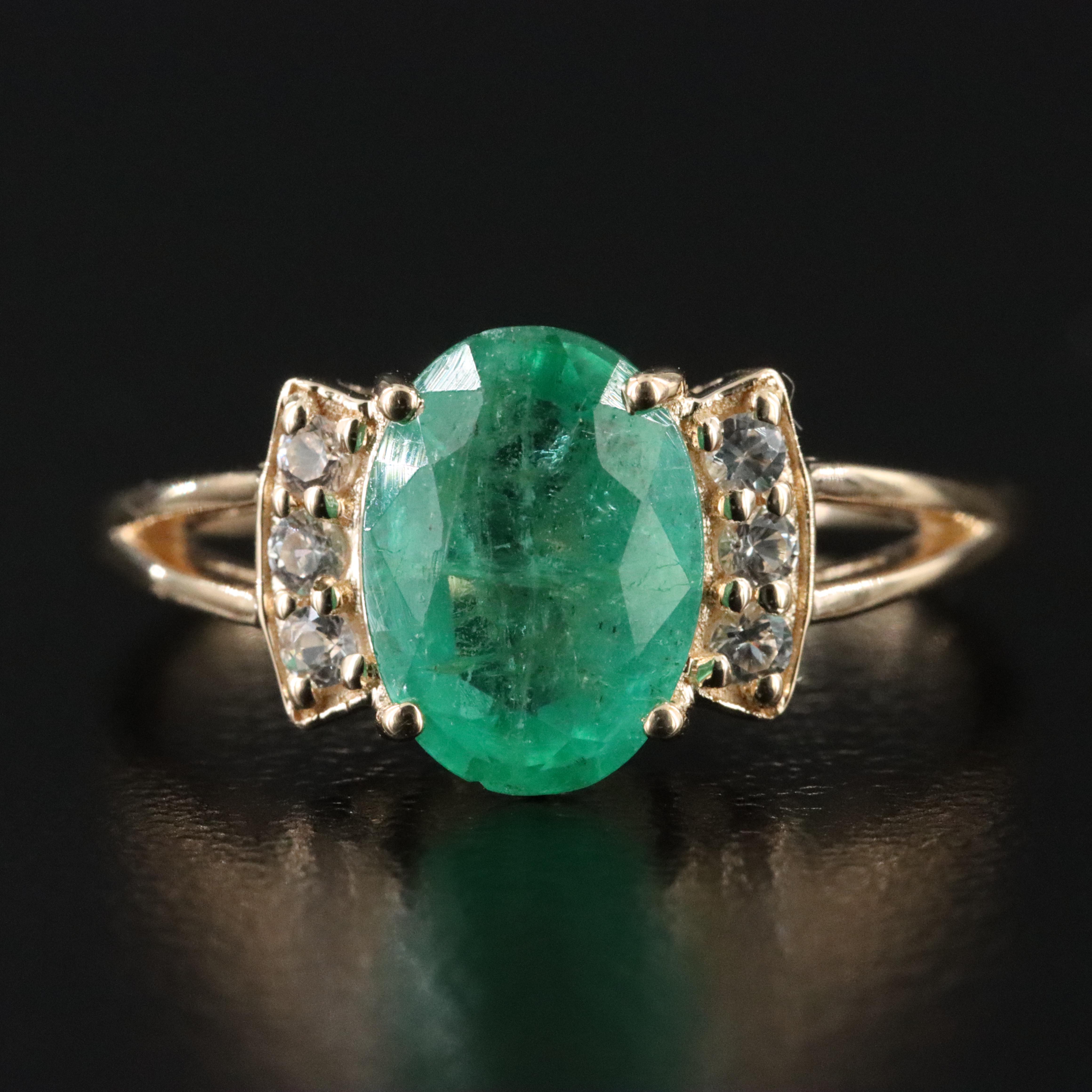 14K Emerald and White Sapphire Ring