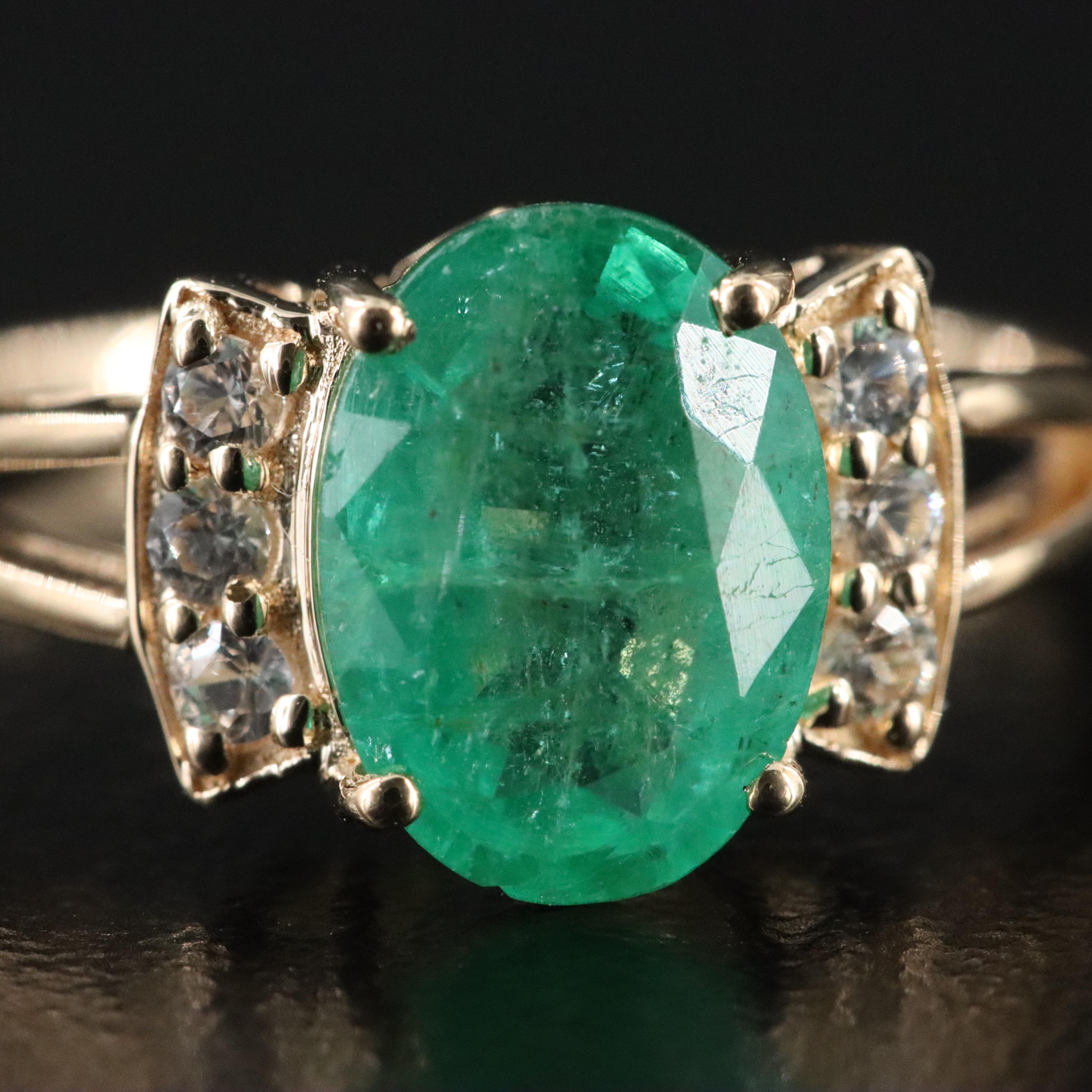 14K Emerald and White Sapphire Ring