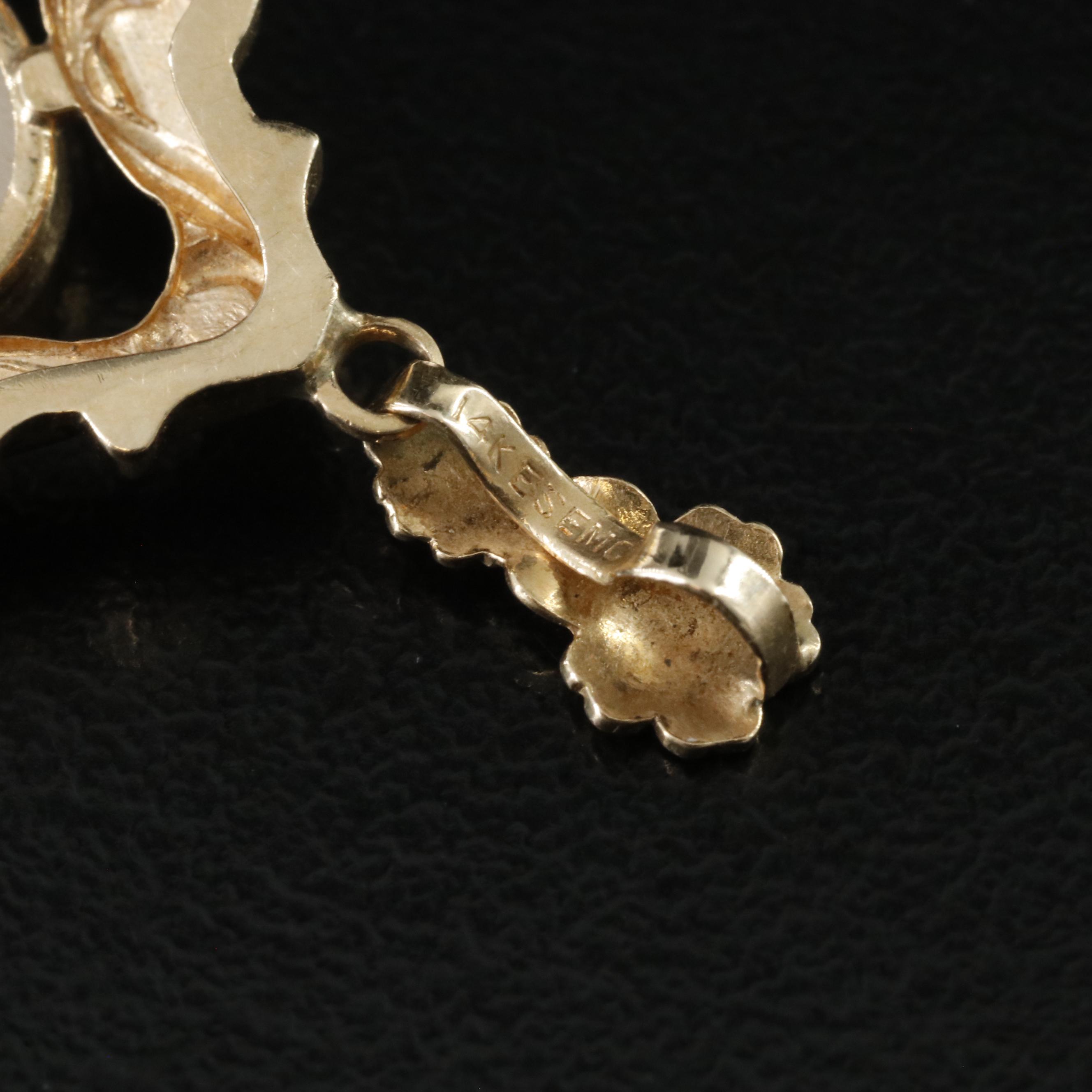 Shiman Mfg. Co. 14K Shell Cameo Pendant with Green Gold Accents